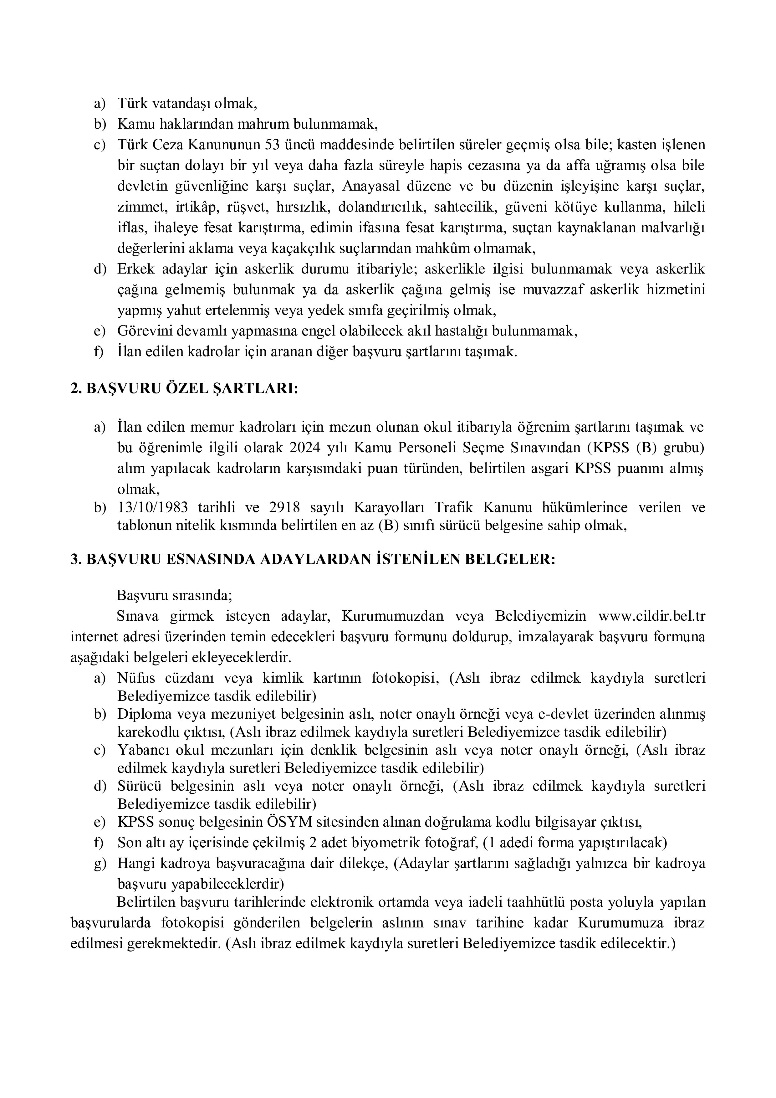 ÇILDIR BELEDİYE BAŞKANLIĞI ( 13 Ocak - 20 Ocak) İlan İçeriği Sayfa 2