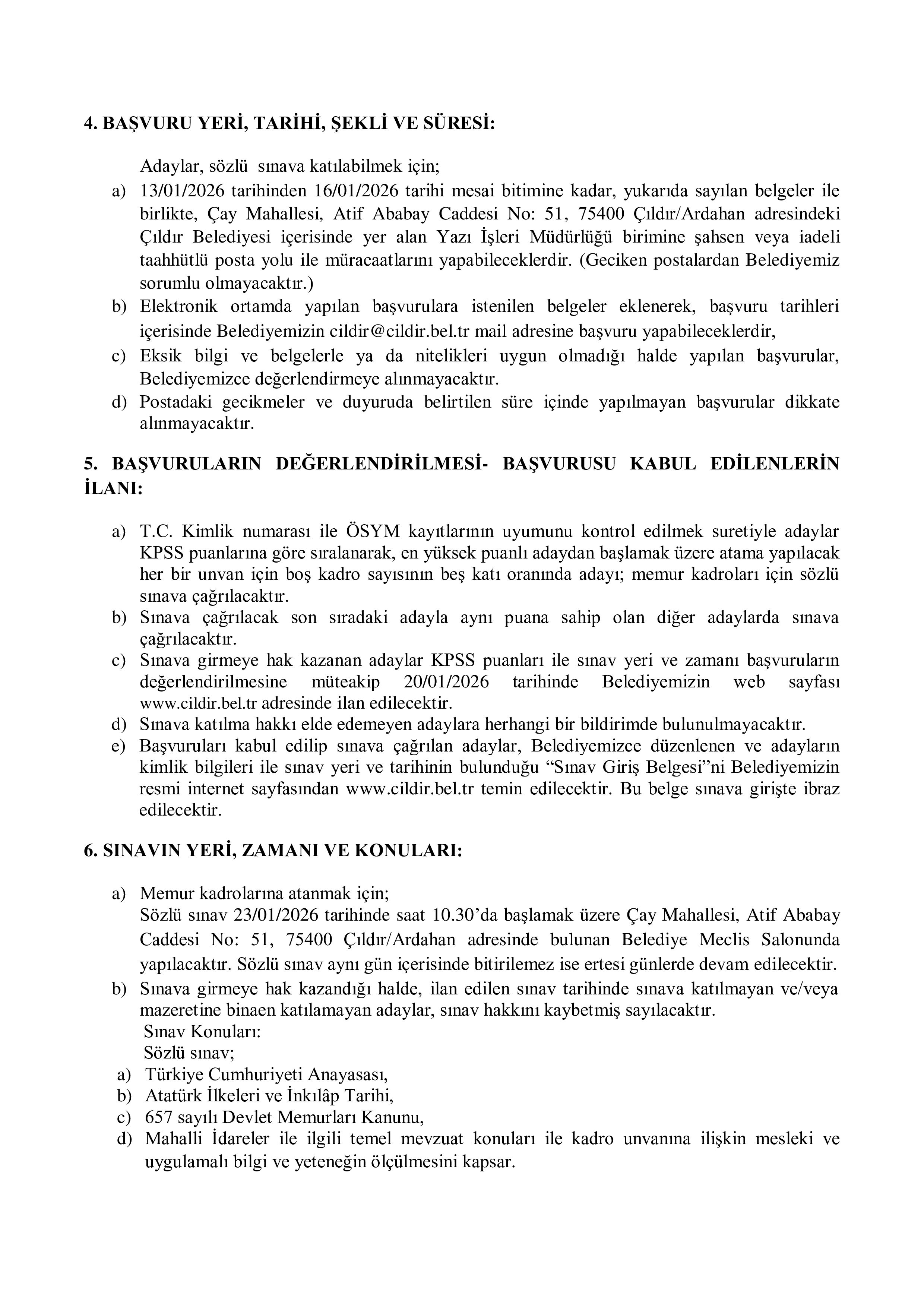 ÇILDIR BELEDİYE BAŞKANLIĞI ( 13 Ocak - 20 Ocak) İlan İçeriği Sayfa 3