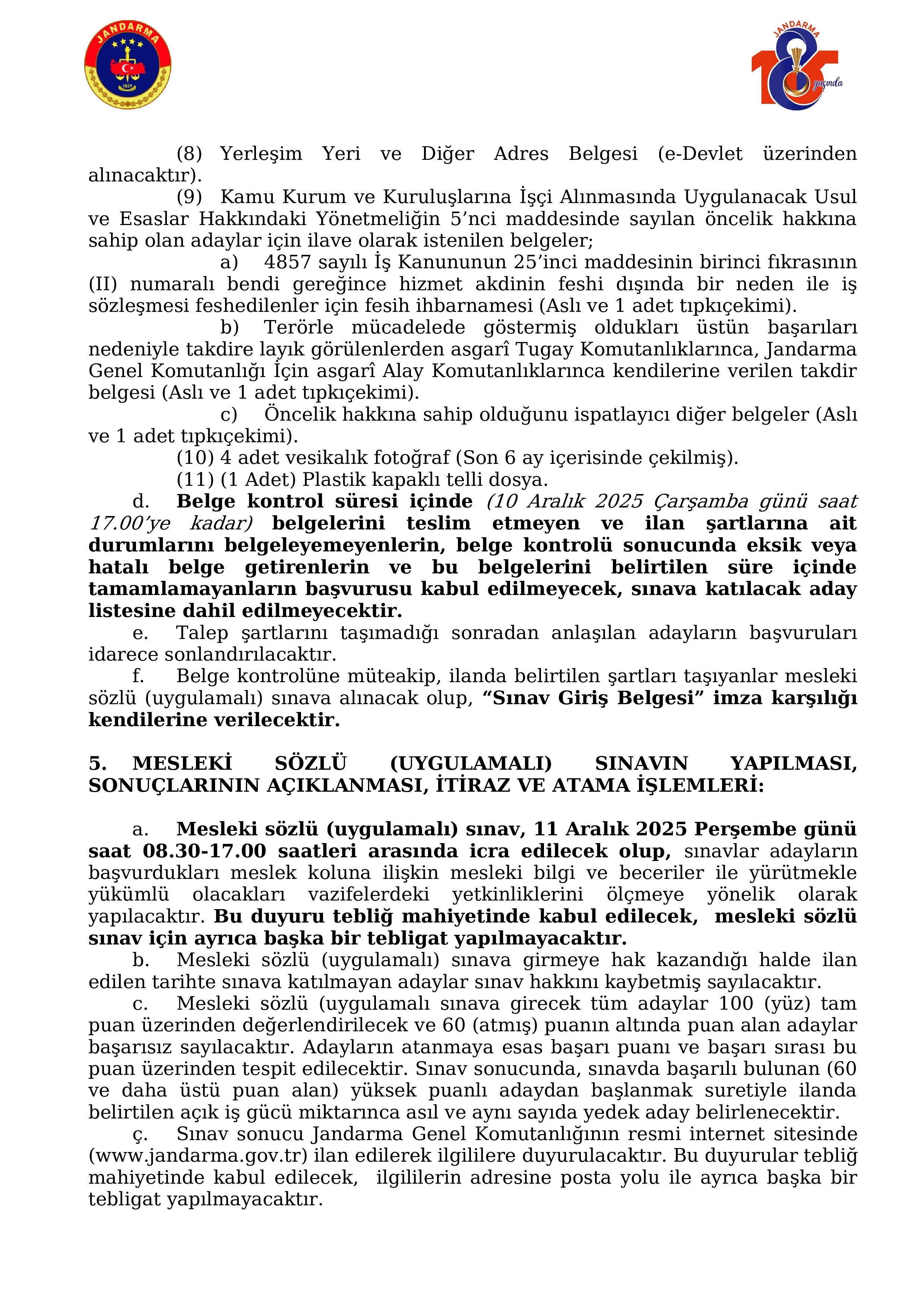 JANDARMA GENEL KOMUTANLIĞI 1 ENGELLİ İŞÇİ ALACAK ( 2 Aralık - 8 Aralık) İlan İçeriği Sayfa 3