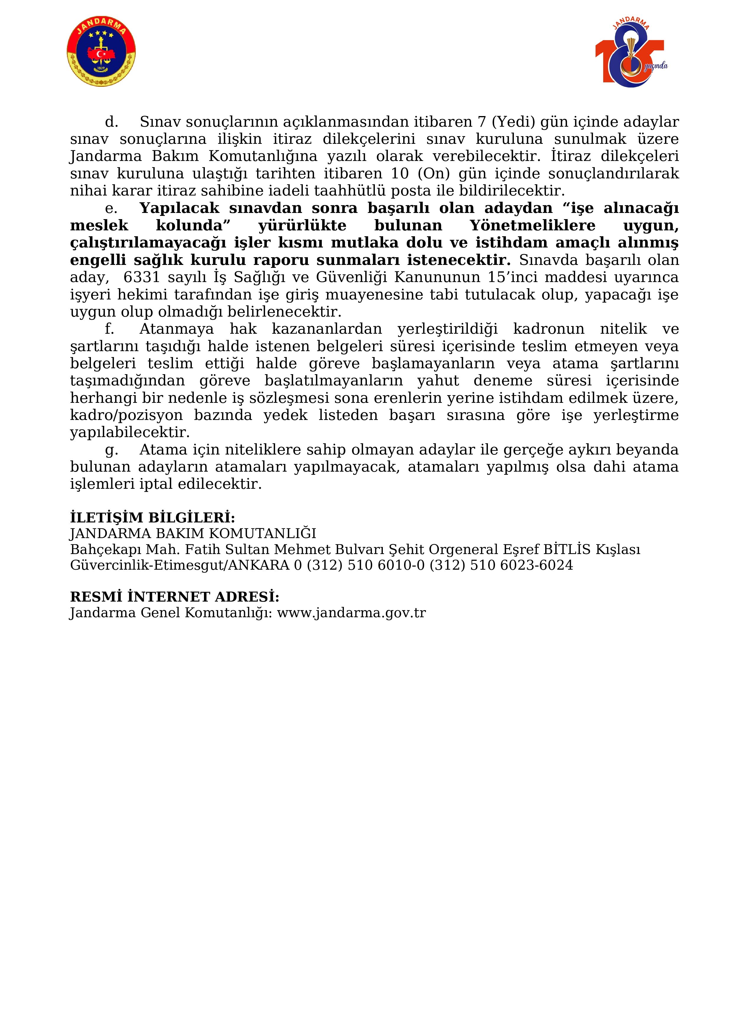 JANDARMA GENEL KOMUTANLIĞI 1 ENGELLİ İŞÇİ ALACAK ( 2 Aralık - 8 Aralık) İlan İçeriği Sayfa 4