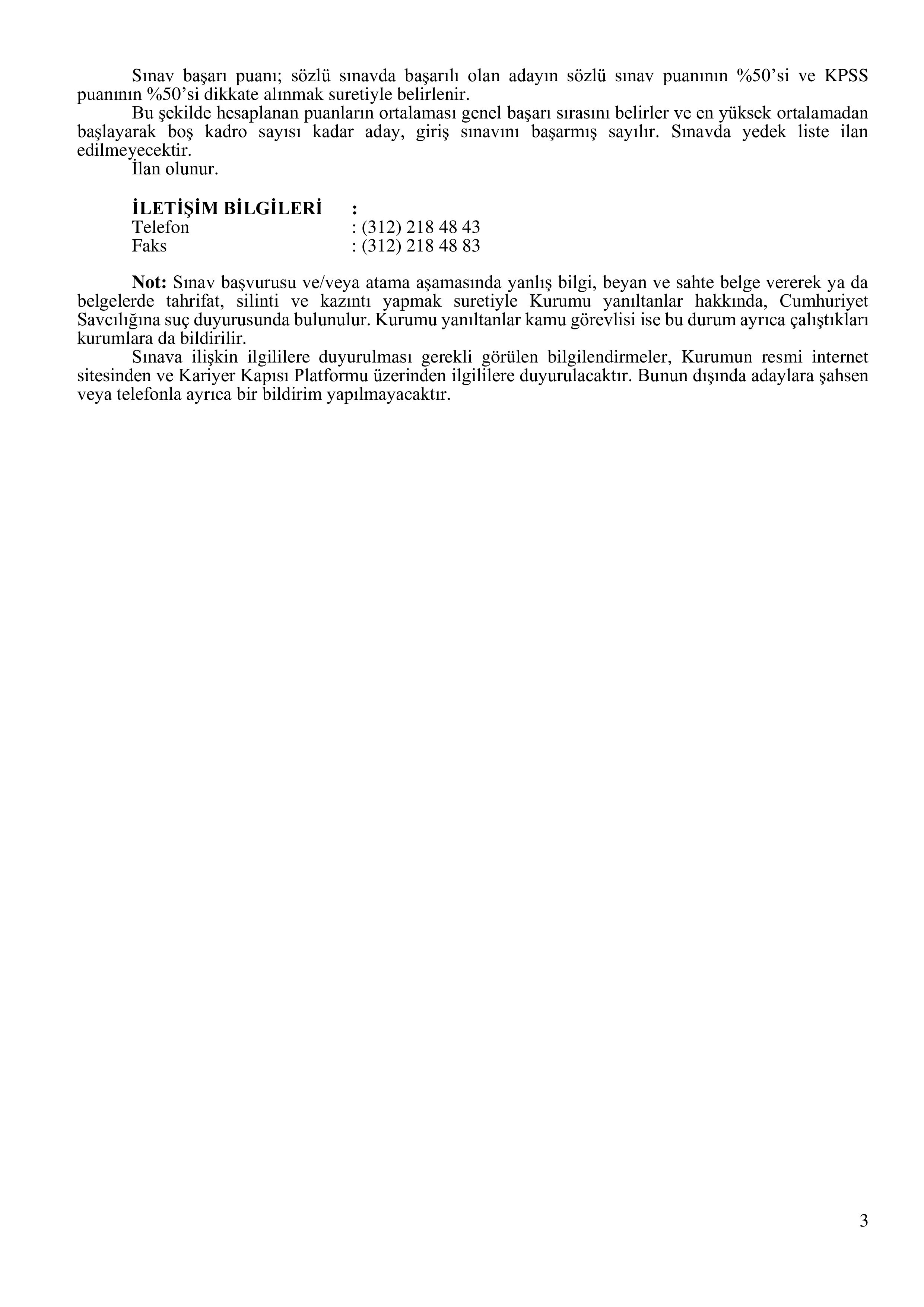 İlan İçeriği Sayfa 3 KAMU İHALE KURUMU 10 MEMUR ALACAK ( 1 Temmuz - 10 Temmuz) İlan İçeriği Sayfa 3