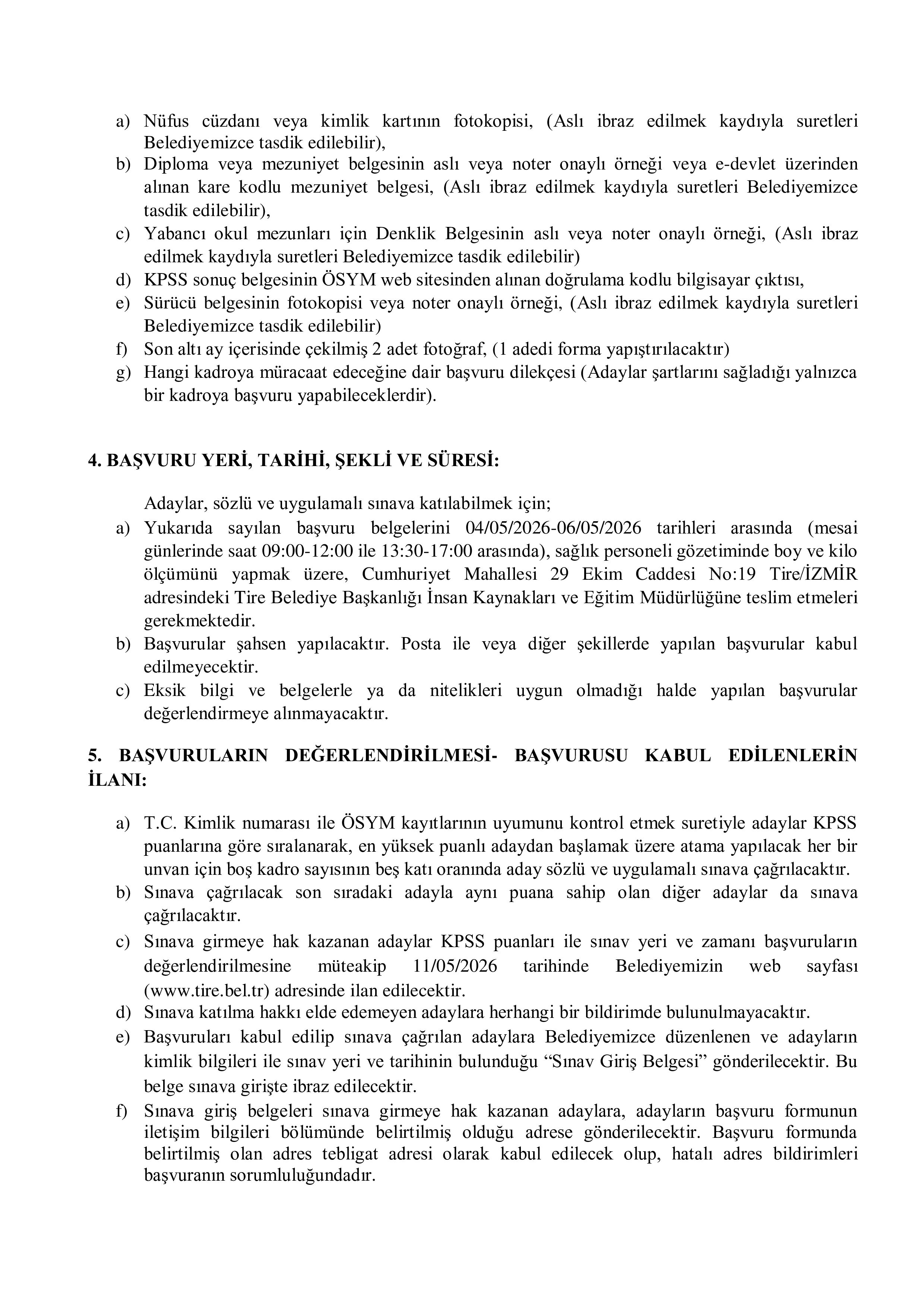 TİRE BELEDİYE BAŞKANLIĞI DÜZELTME İLANI ( 4 Mayıs - 6 Mayıs) İlan İçeriği Sayfa 3