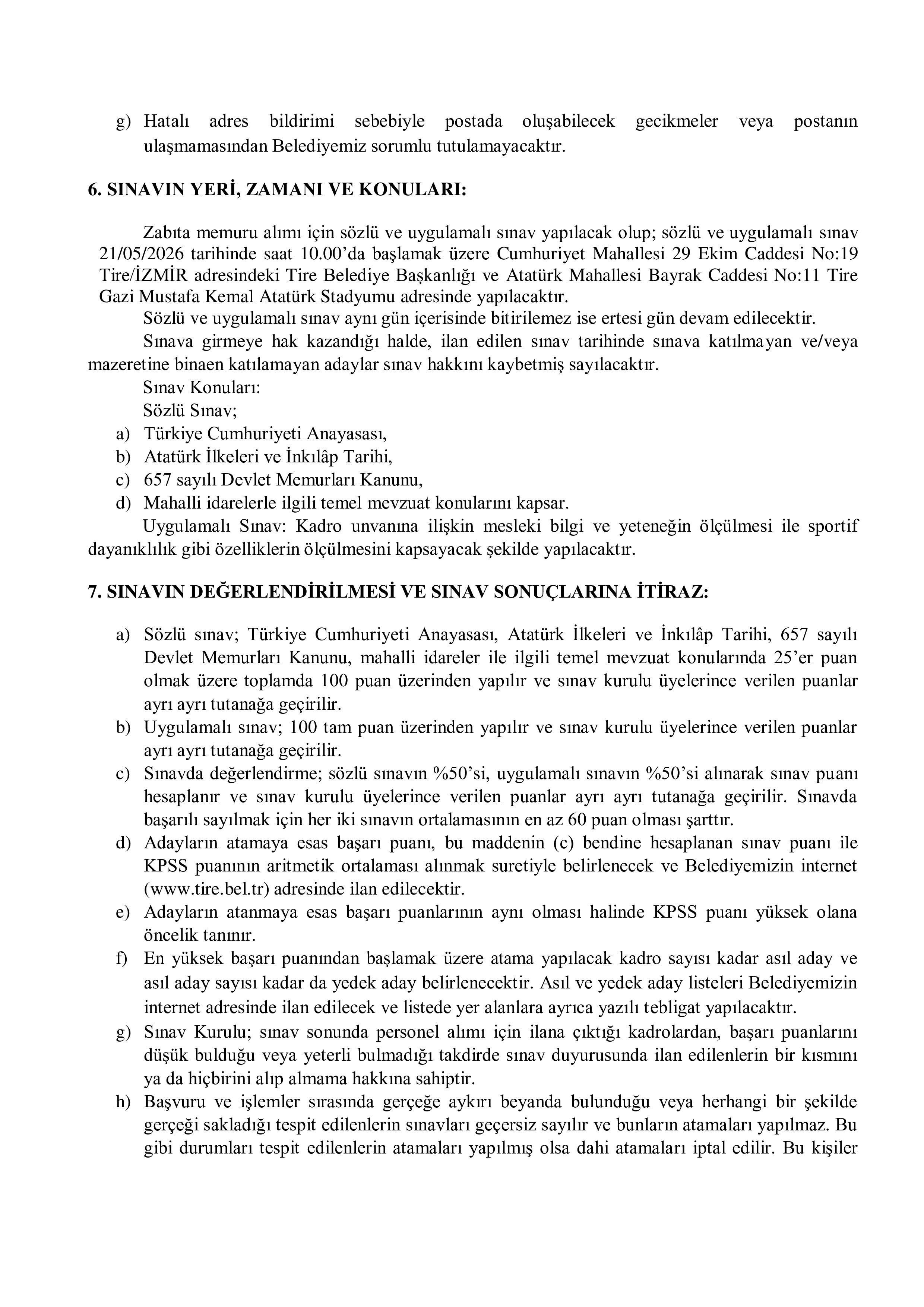 TİRE BELEDİYE BAŞKANLIĞI DÜZELTME İLANI ( 4 Mayıs - 6 Mayıs) İlan İçeriği Sayfa 4