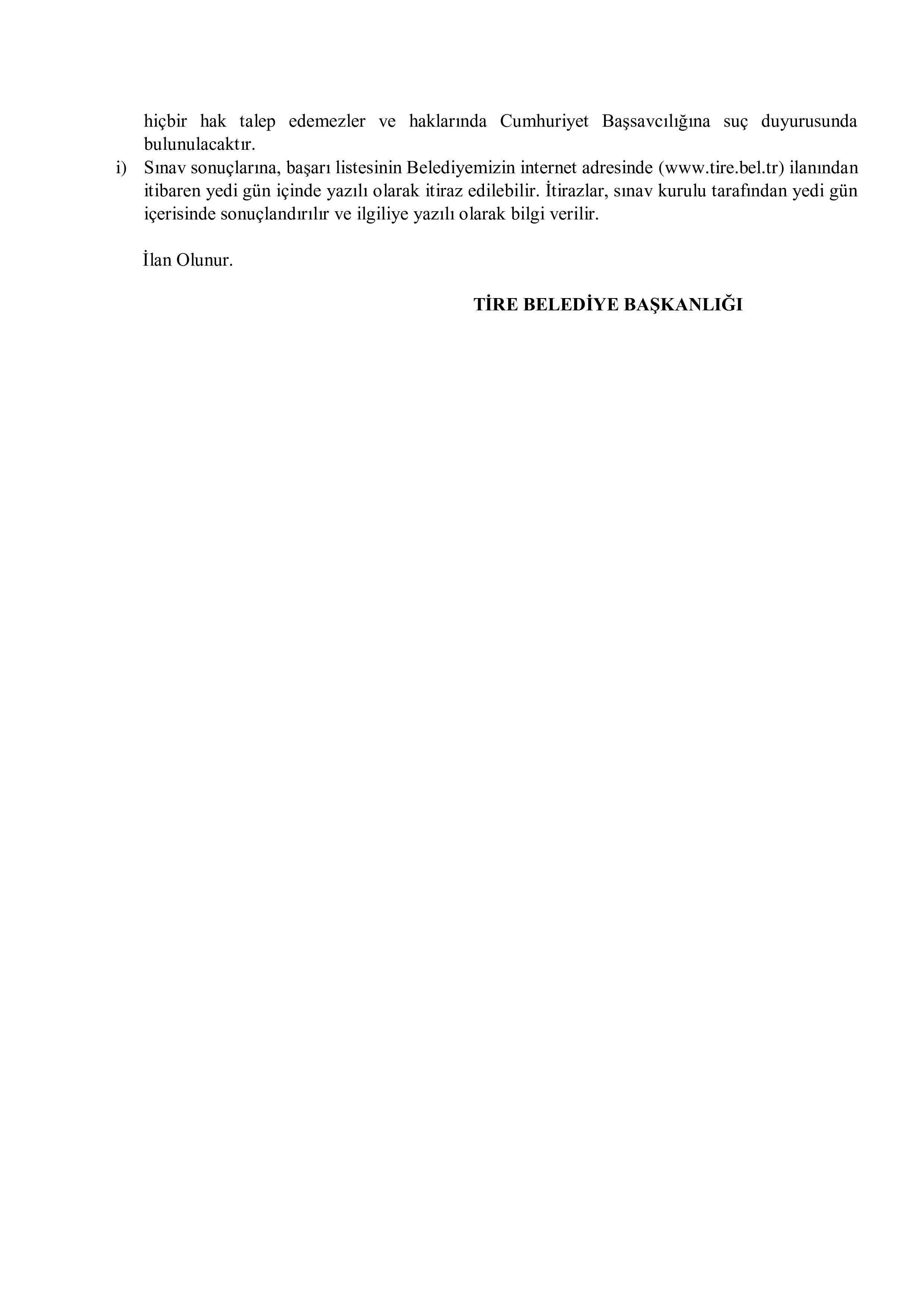 TİRE BELEDİYE BAŞKANLIĞI DÜZELTME İLANI ( 4 Mayıs - 6 Mayıs) İlan İçeriği Sayfa 5