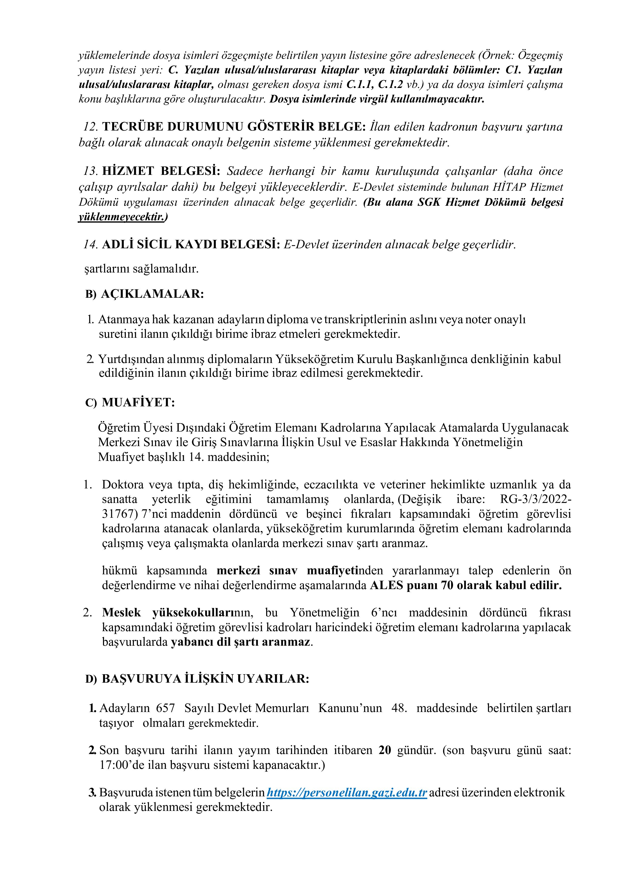 İlan İçeriği Sayfa 2 GAZİ ÜNİVERSİTESİ 100 ÖĞRETİM ÜYESİ ALACAK ( 1 Temmuz - 20 Temmuz) İlan İçeriği Sayfa 2