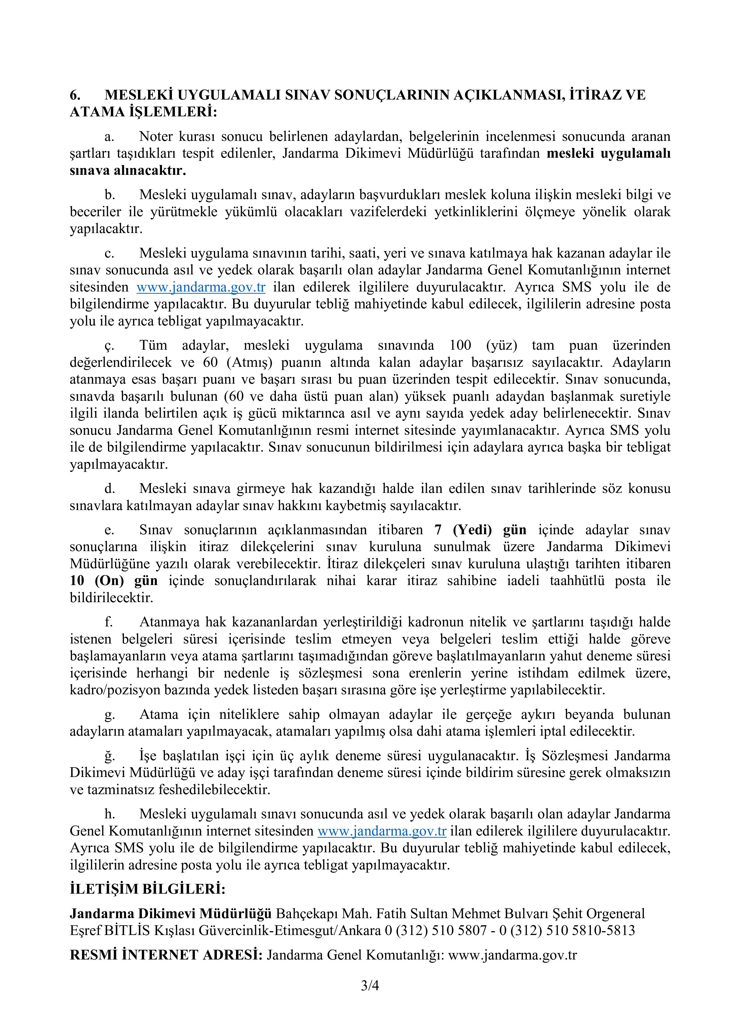 JANDARMA GENEL KOMUTANLIĞI TMSY KAPSAMINDA 1 SÜREKLİ İŞÇİ ALACAK ( 10 Aralık - 15 Aralık) İlan İçeriği Sayfa 3