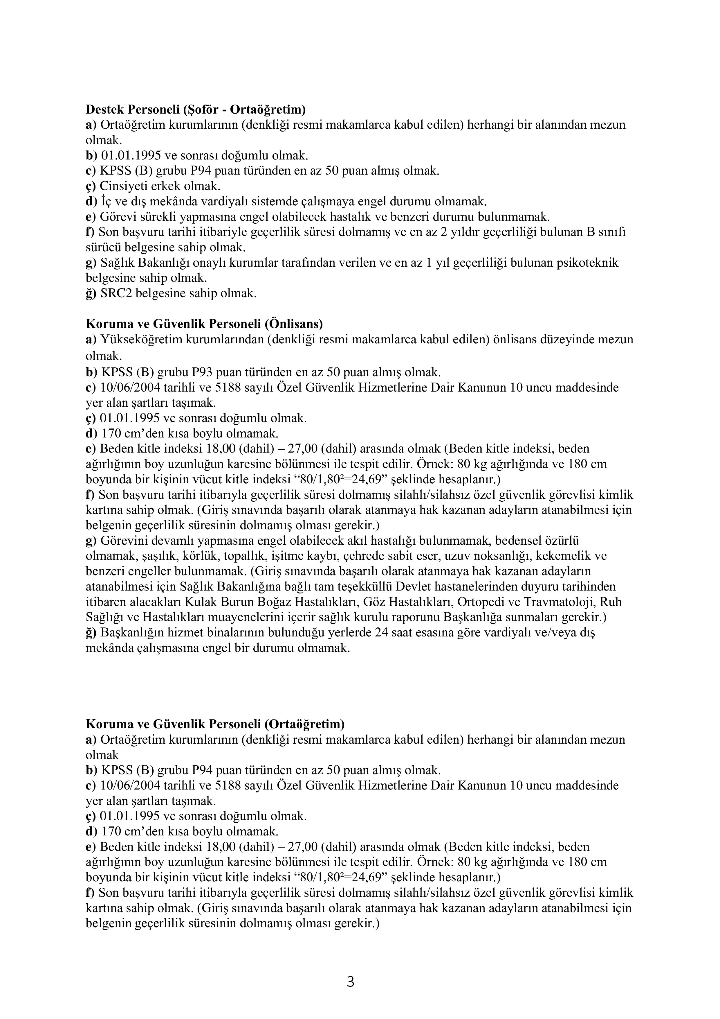YURTDIŞI TÜRKLER VE AKRABA TOPLULUKLAR BAŞKANLIĞI 24 SÖZLEŞMELİ PERSONEL ALACAK ( 10 Ekim - 20 Ekim) İlan İçeriği Sayfa 3