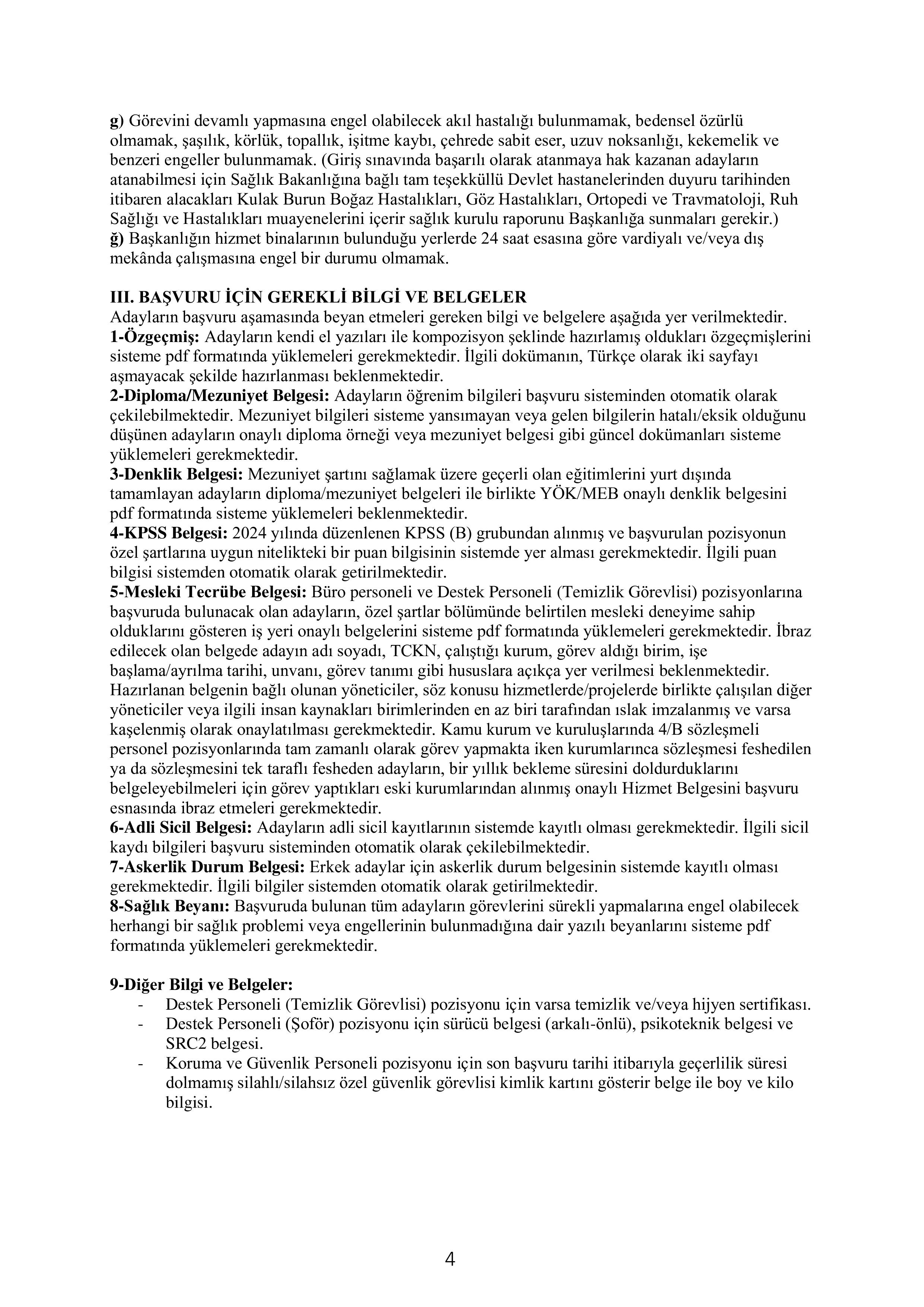 YURTDIŞI TÜRKLER VE AKRABA TOPLULUKLAR BAŞKANLIĞI 24 SÖZLEŞMELİ PERSONEL ALACAK ( 10 Ekim - 20 Ekim) İlan İçeriği Sayfa 4