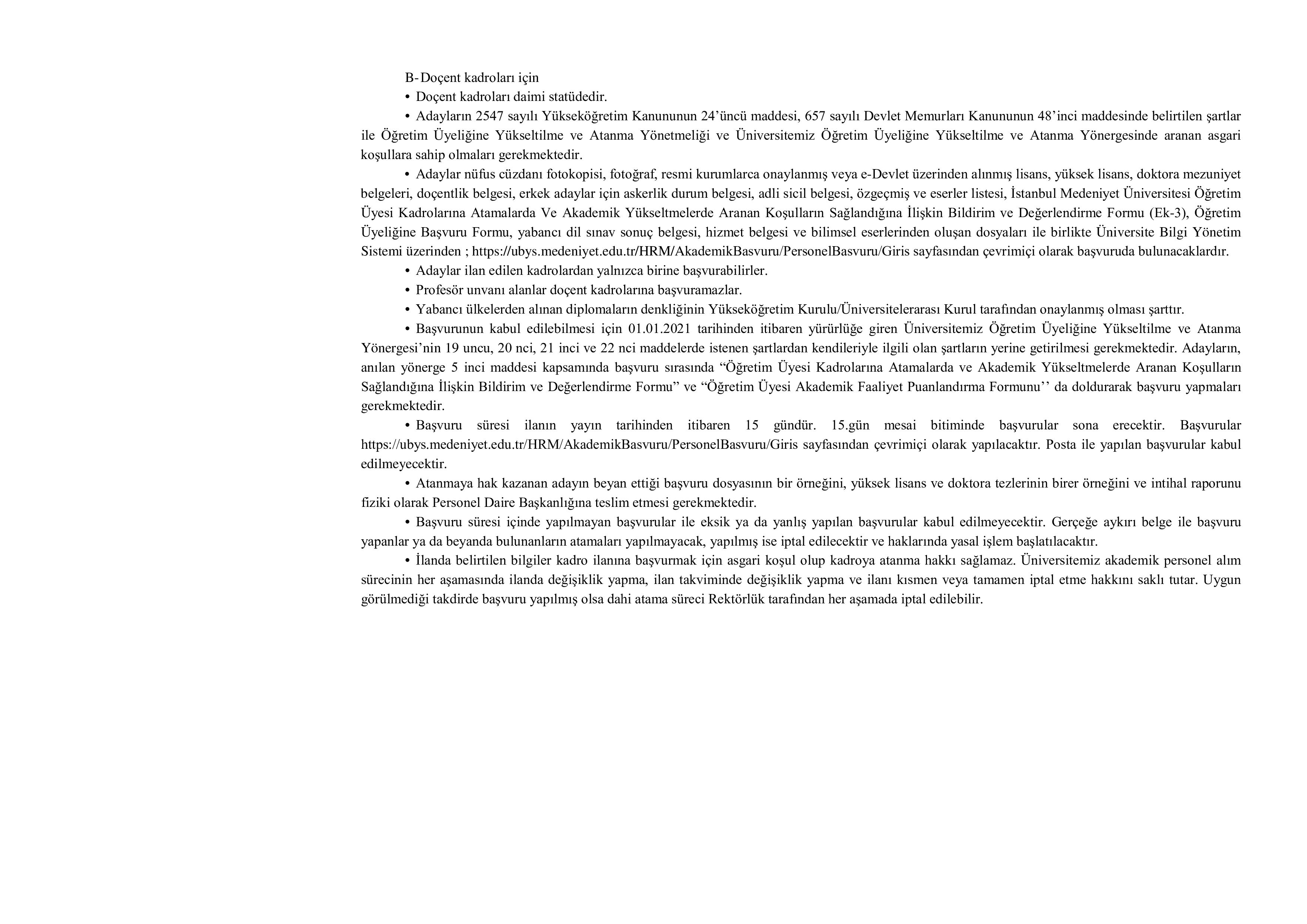 İlan İçeriği Sayfa 2 İSTANBUL MEDENİYET ÜNİVERSİTESİ 9 ÖĞRETİM ÜYESİ ALACAK ( 10 Kasım - 24 Kasım) İlan İçeriği Sayfa 2