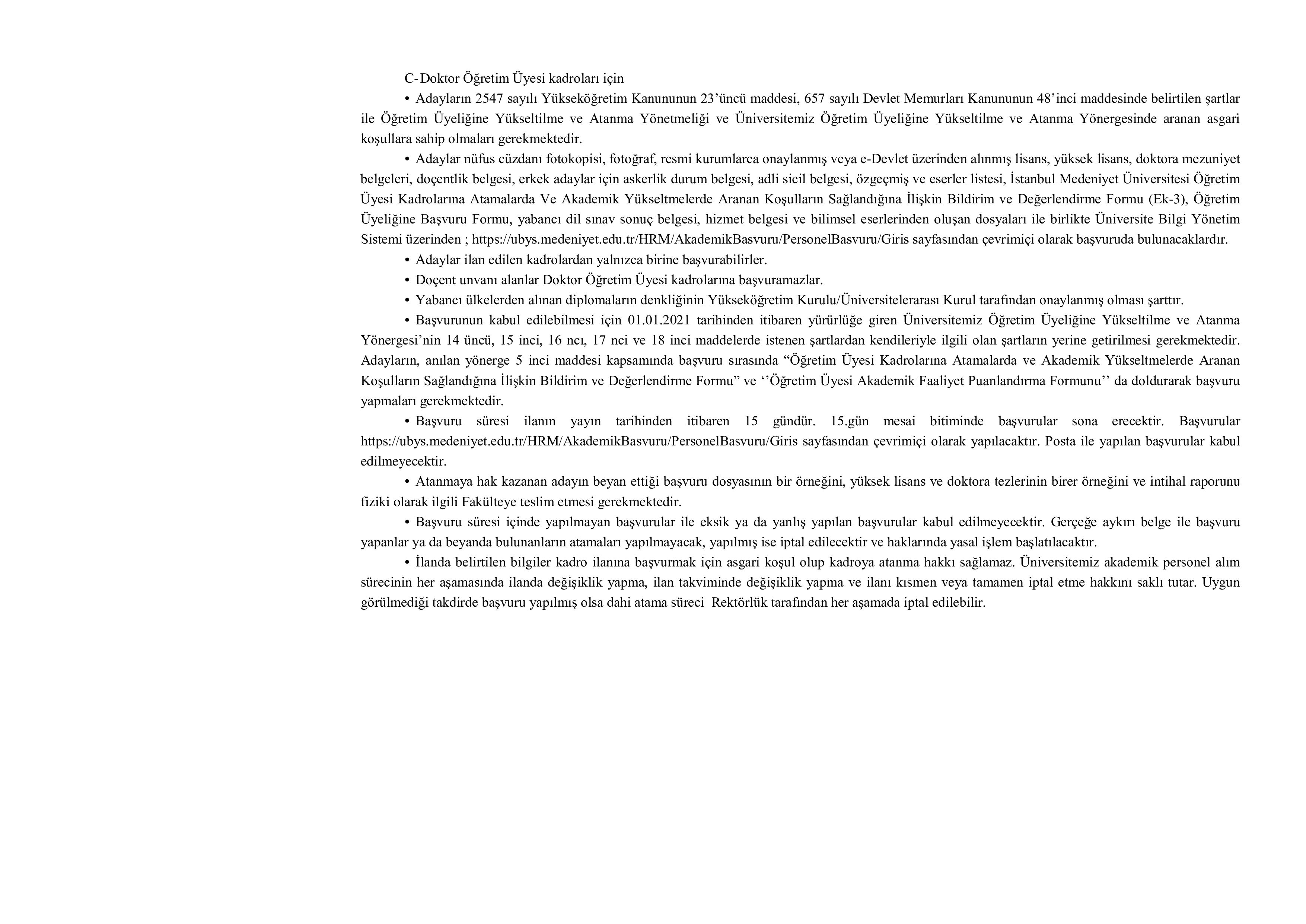 İlan İçeriği Sayfa 3 İSTANBUL MEDENİYET ÜNİVERSİTESİ 9 ÖĞRETİM ÜYESİ ALACAK ( 10 Kasım - 24 Kasım) İlan İçeriği Sayfa 3