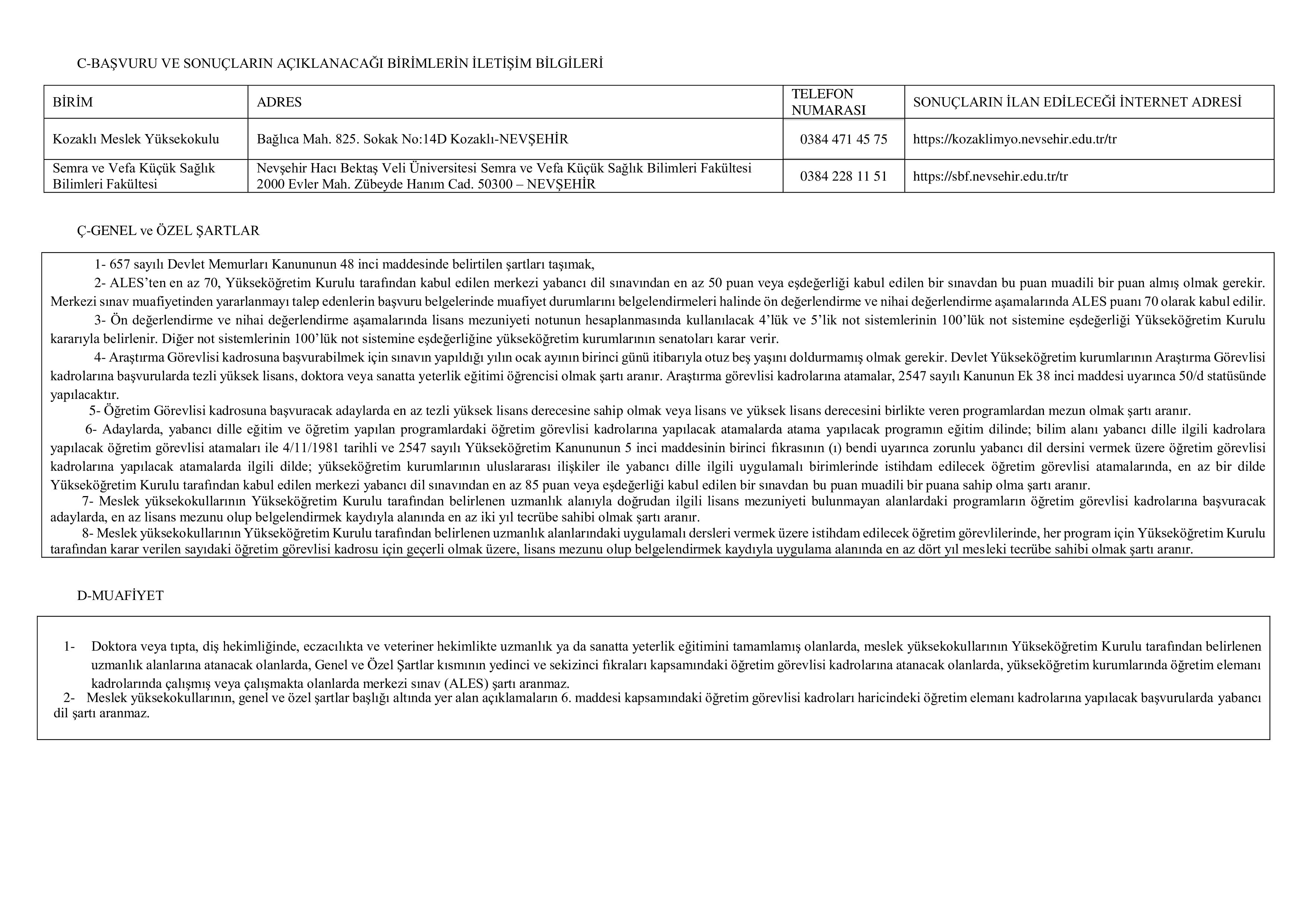 İlan İçeriği Sayfa 2 NEVŞEHİR HACI BEKTAŞ VELİ ÜNİVERSİTESİ 2 ÖĞRETİM ELEMANI ALACAK ( 10 Kasım - 25 Kasım) İlan İçeriği Sayfa 2