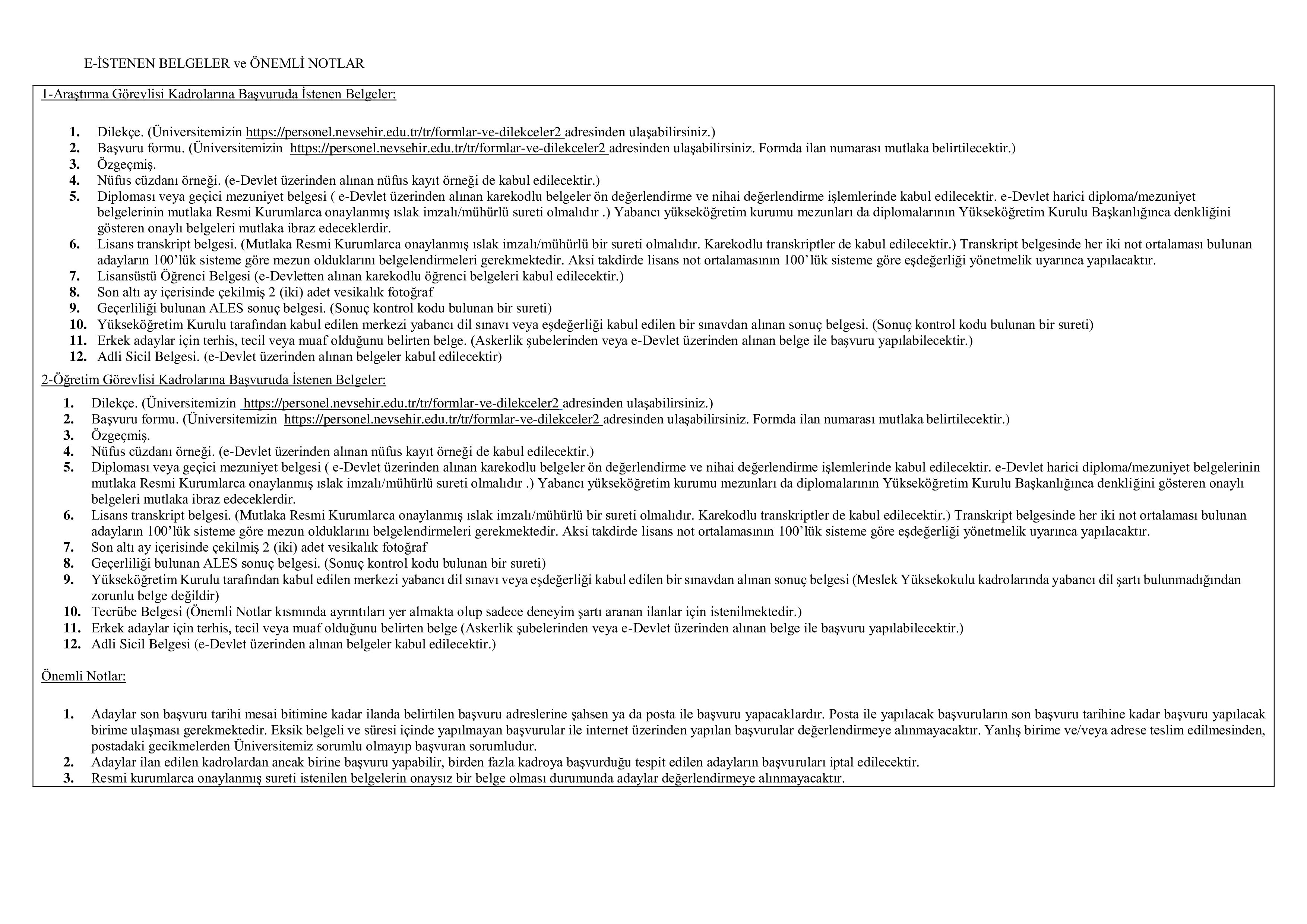 İlan İçeriği Sayfa 3 NEVŞEHİR HACI BEKTAŞ VELİ ÜNİVERSİTESİ 2 ÖĞRETİM ELEMANI ALACAK ( 10 Kasım - 25 Kasım) İlan İçeriği Sayfa 3