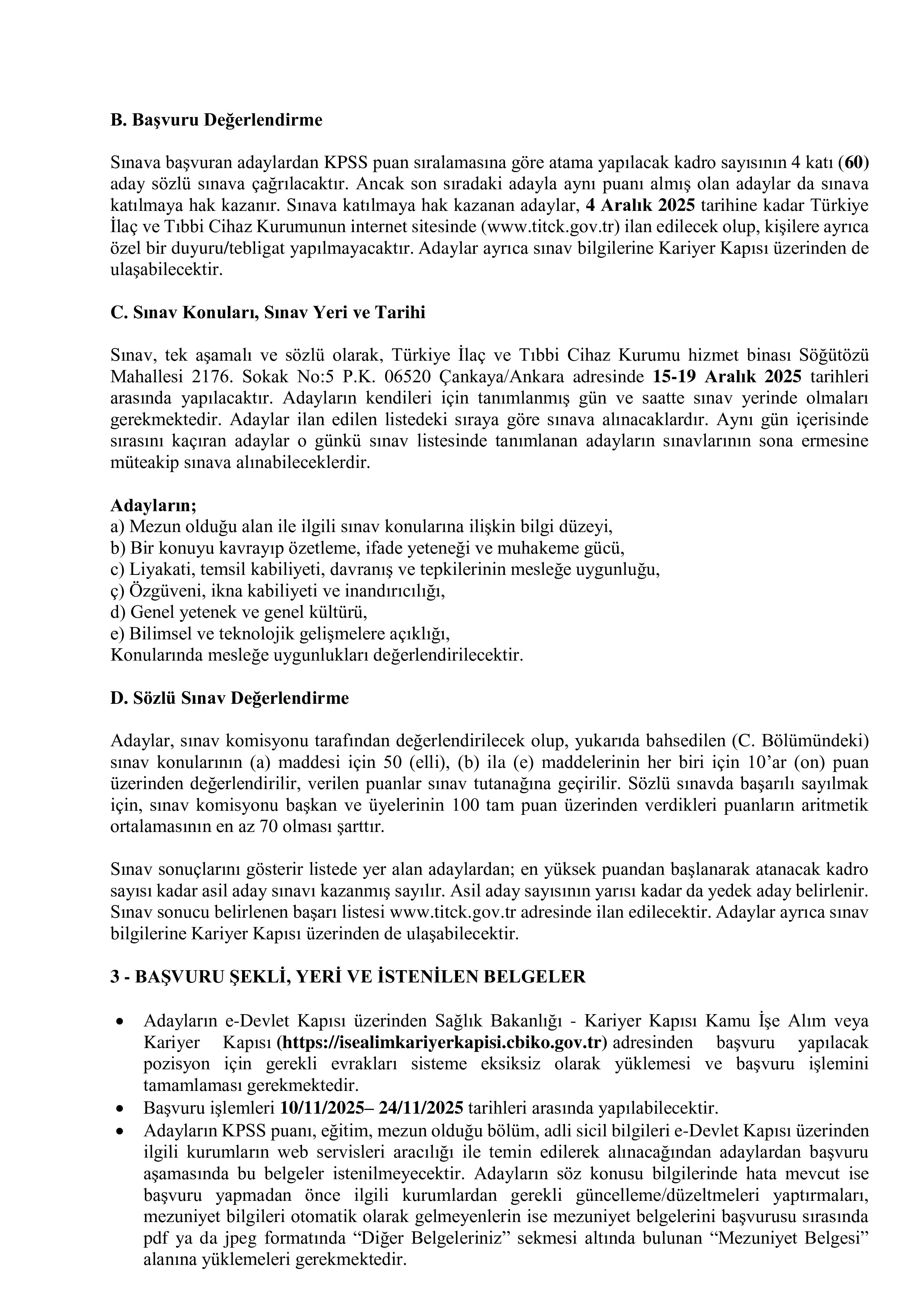 TÜRKİYE İLAÇ VE TIBBİ CİHAZ KURUMU 15 ÜRÜN DENETMEN YARDIMCISI ALACAK ( 10 Kasım - 24 Kasım) İlan İçeriği Sayfa 2