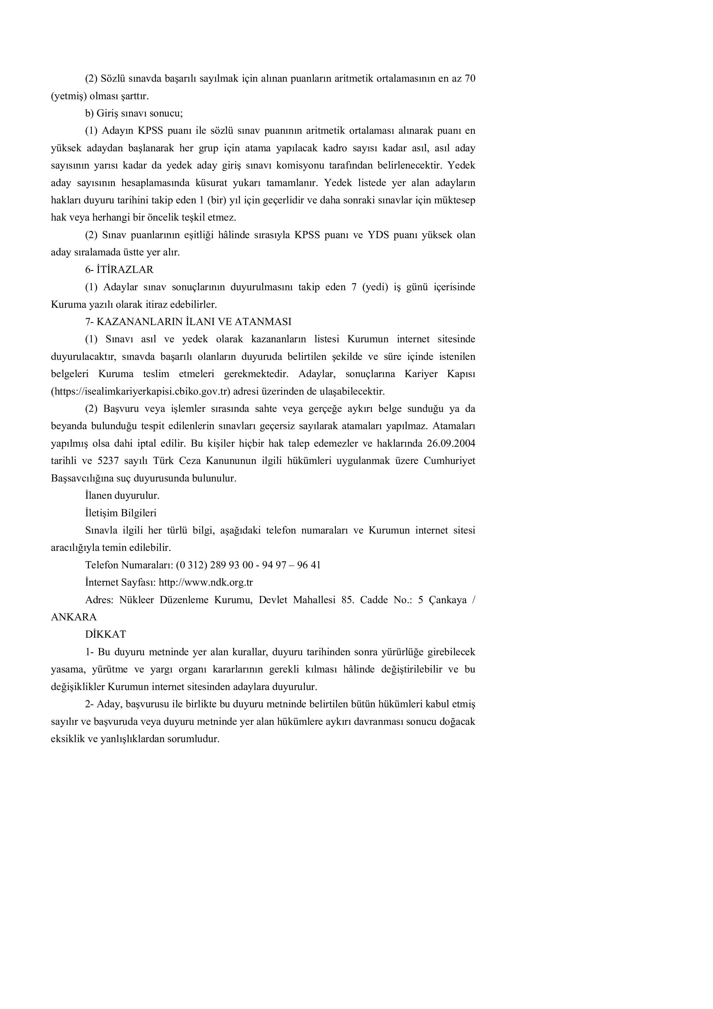 NÜKLEER DÜZENLEME KURUMU 7 UZMAN YARDIMCISI ALACAK ( 1 Haziran - 15 Haziran) İlan İçeriği Sayfa 4