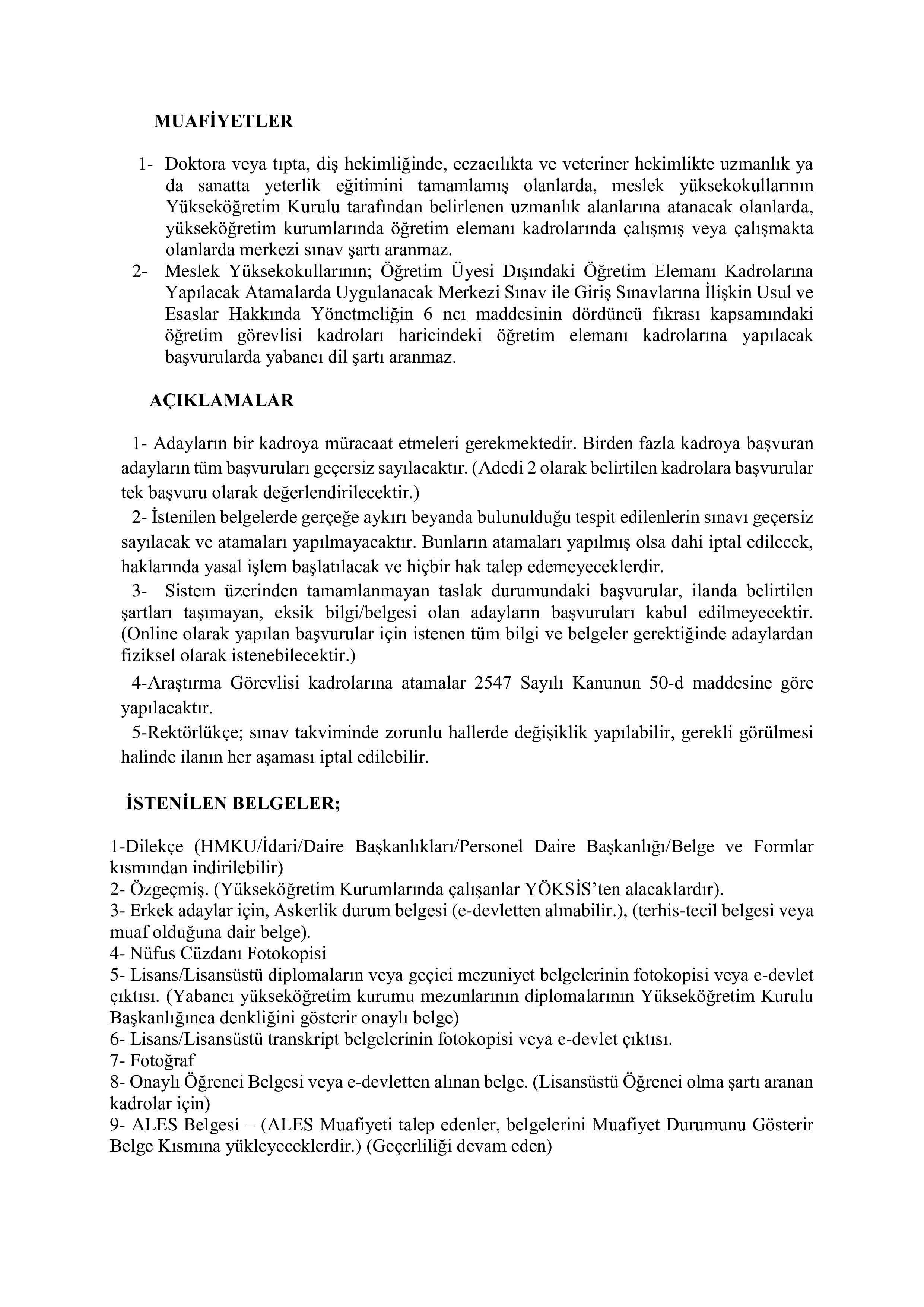 HATAY MUSTAFA KEMAL ÜNİVERSİTESİ HATAY MUSTAFA KEMAL ÜNİVERSİTESİ  10  ÖĞRETİM ELEMANI ALACAK ( 11 Aralık - 25 Aralık) İlan İçeriği Sayfa 2