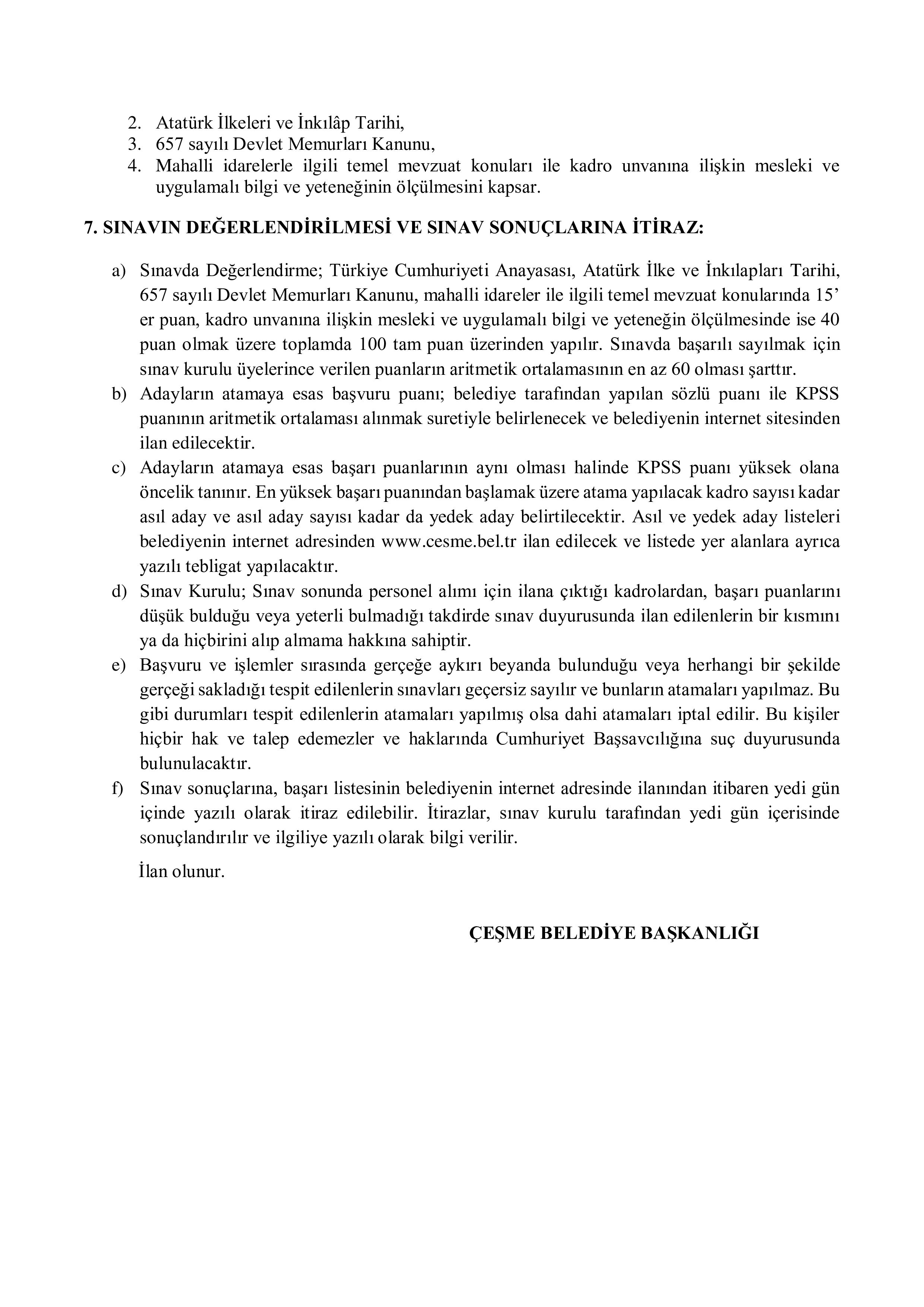 ÇEŞME BELEDİYE BAŞKANLIĞI 2 MEMUR ALACAK ( 23 Aralık - 25 Aralık) İlan İçeriği Sayfa 4