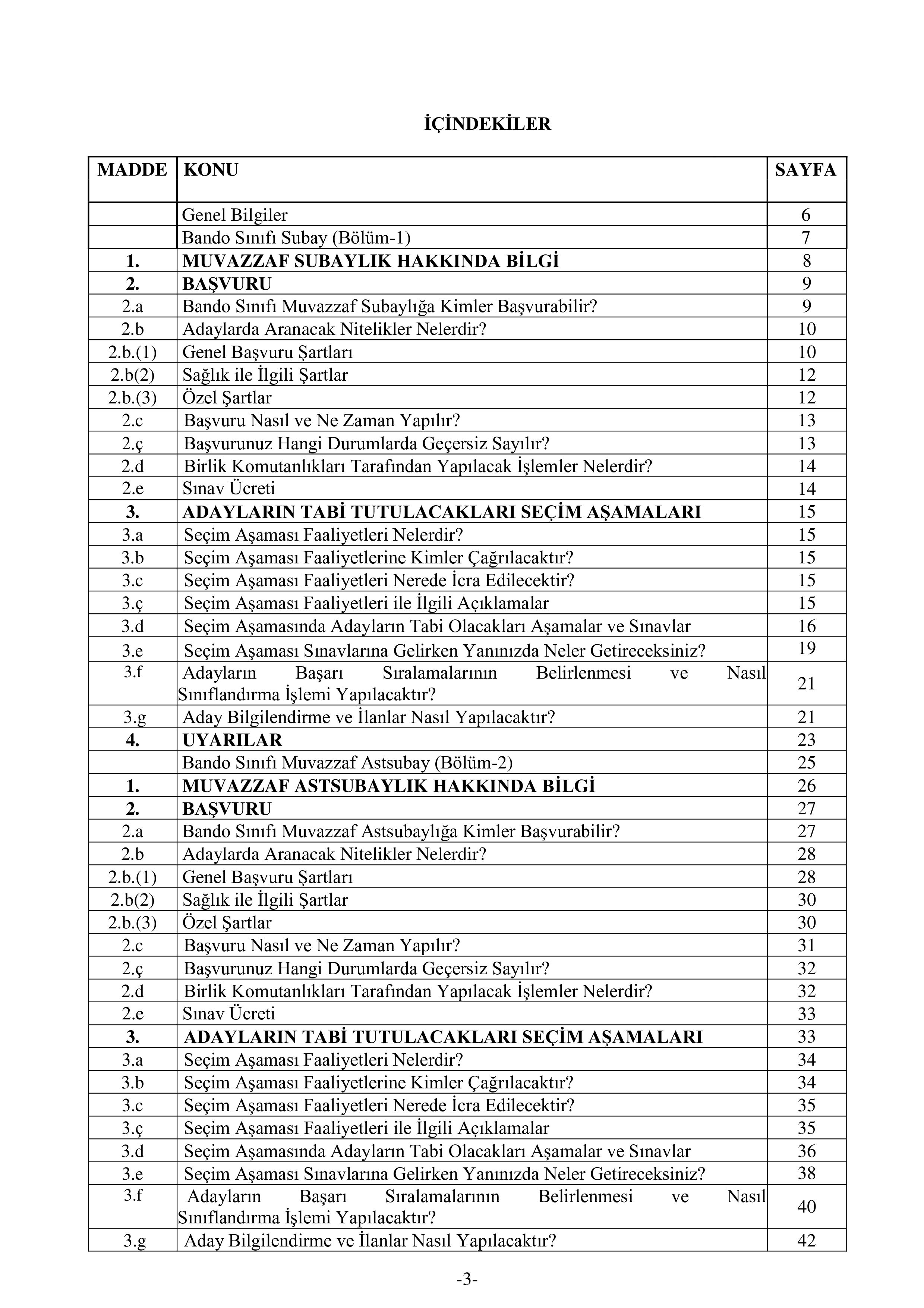 İlan İçeriği Sayfa 3 MİLLİ SAVUNMA BAKANLIĞI TÜRK SİLAHLI KUVVETLERİNE EN AZ DÖRT YIL SÜRELİ FAKÜLTE VEYA YÜKSEKOKUL MEZUNLARINDAN 2025 YILI BANDO SINIFI MUVAZZAF SUBAY/ASTSUBAY ADAYI TEMİNİ ( 11 Kasım - 23 Kasım) İlan İçeriği Sayfa 3