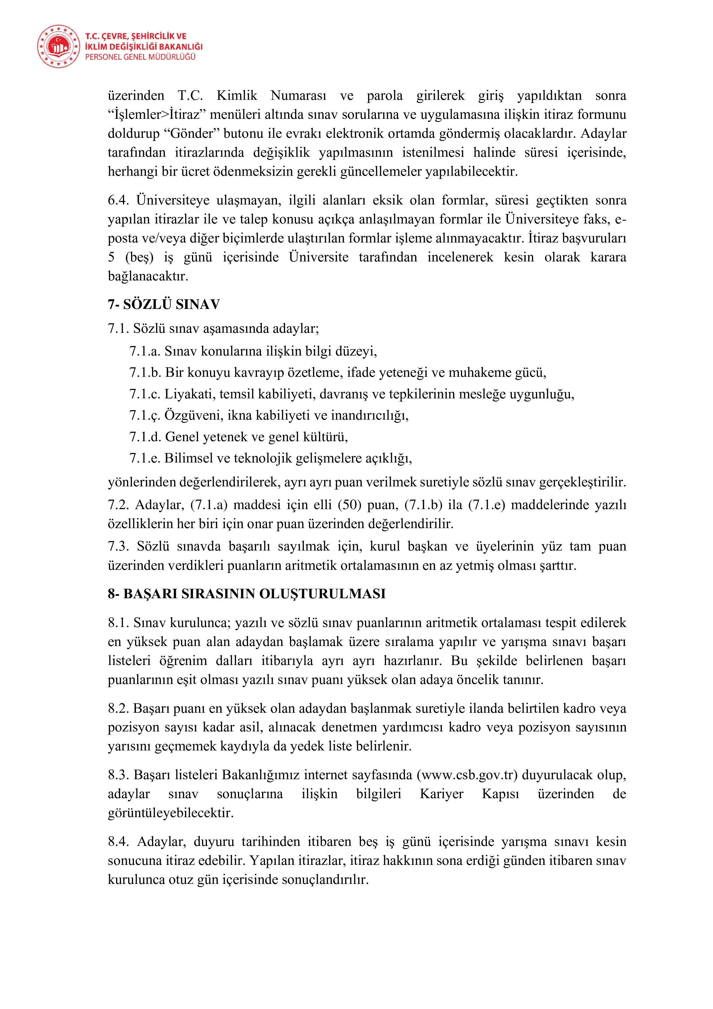 ÇEVRE, ŞEHİRCİLİK VE İKLİM DEĞİŞİKLİĞİ BAKANLIĞI 30 MİLLİ EMLAK DENETMEN YARDIMCISI ALACAK ( 11 Mayıs - 17 Mayıs) İlan İçeriği Sayfa 5