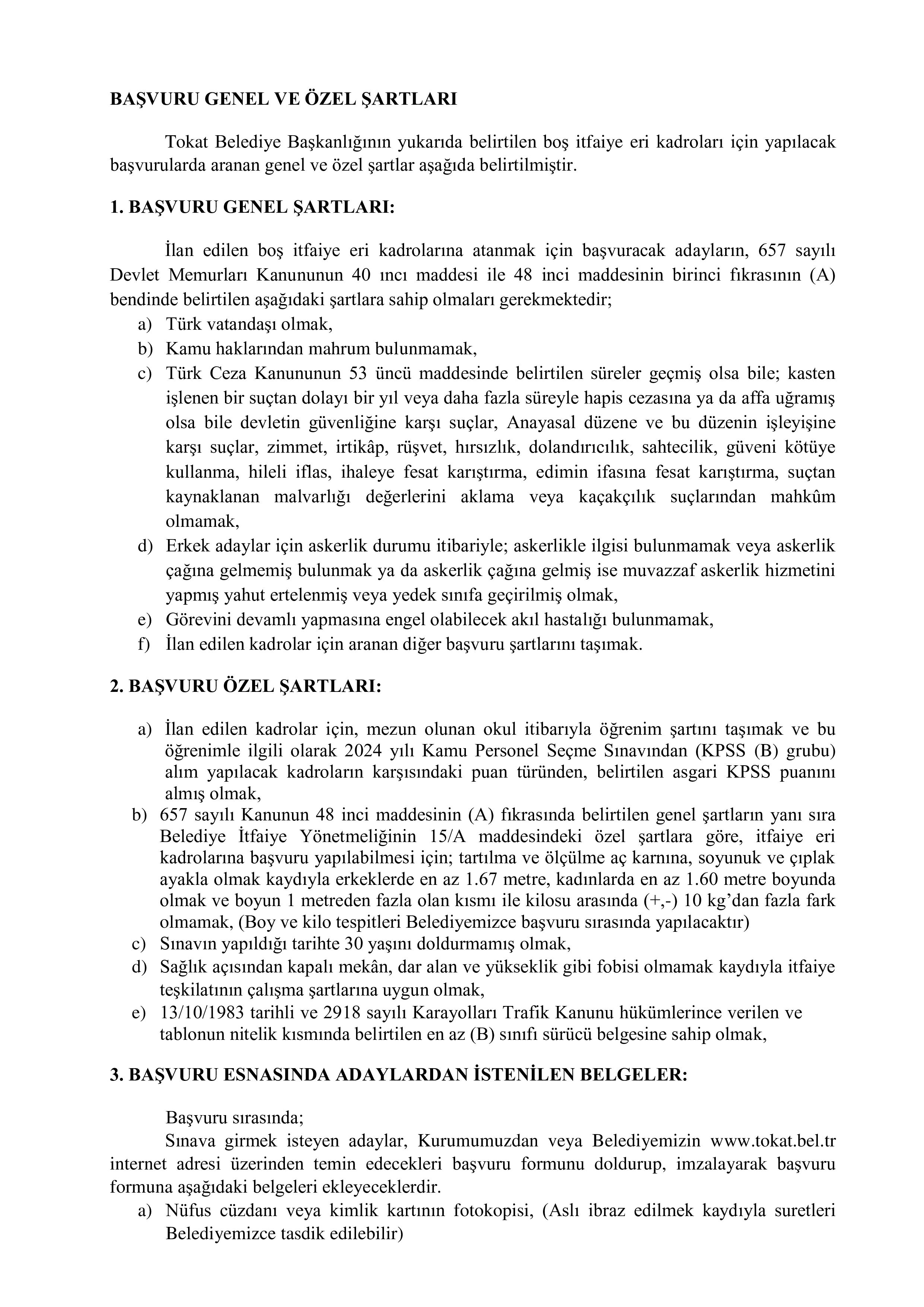 İlan İçeriği Sayfa 2 TOKAT BELEDİYE BAŞKANLIĞI 16 MEMUR ALACAK ( 23 Mart - 25 Mart) İlan İçeriği Sayfa 2