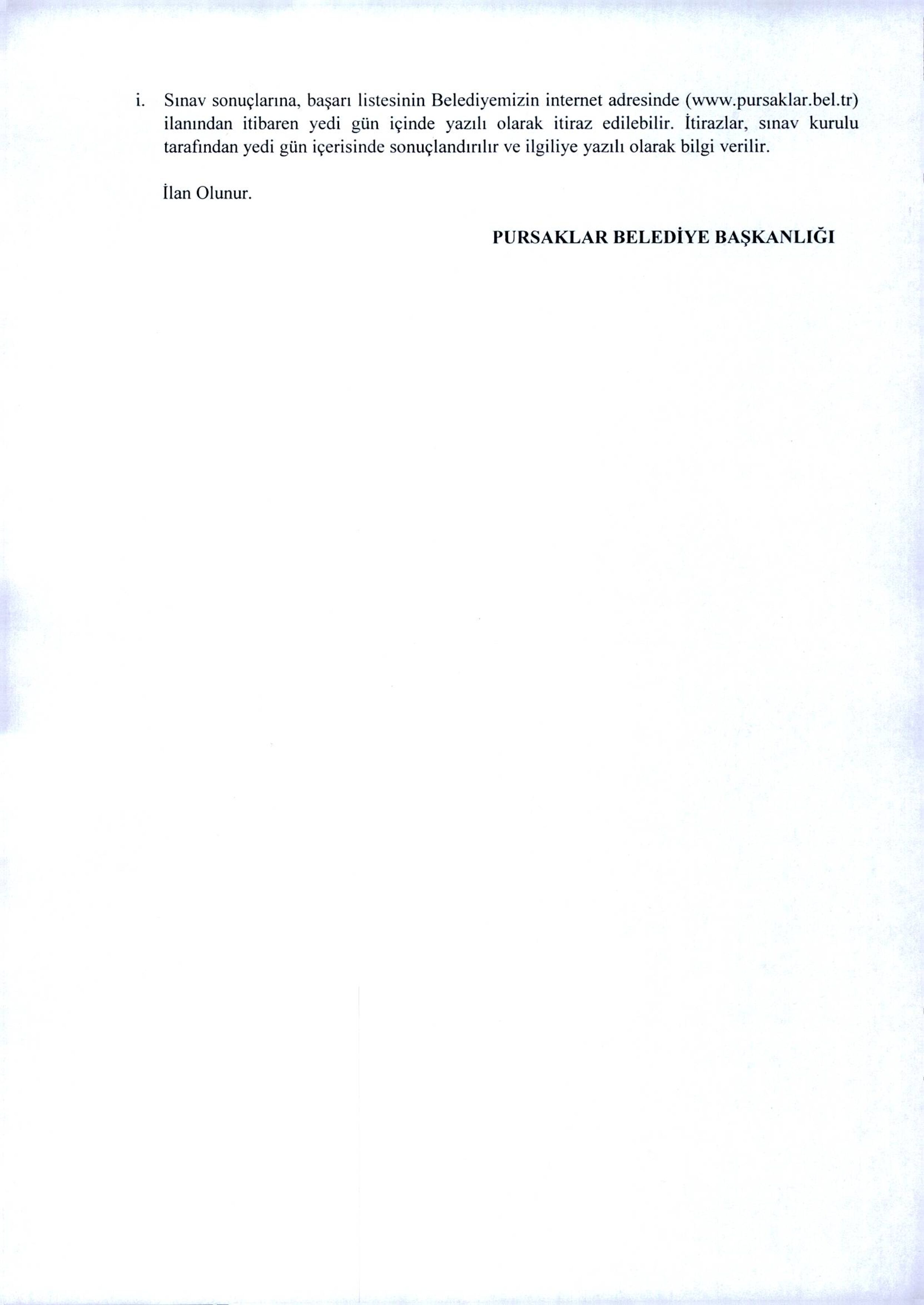 PURSAKLAR BELEDİYE BAŞKANLIĞI 15 ZABITA MEMURU ALACAK ( 6 Ekim - 10 Ekim) İlan İçeriği Sayfa 5