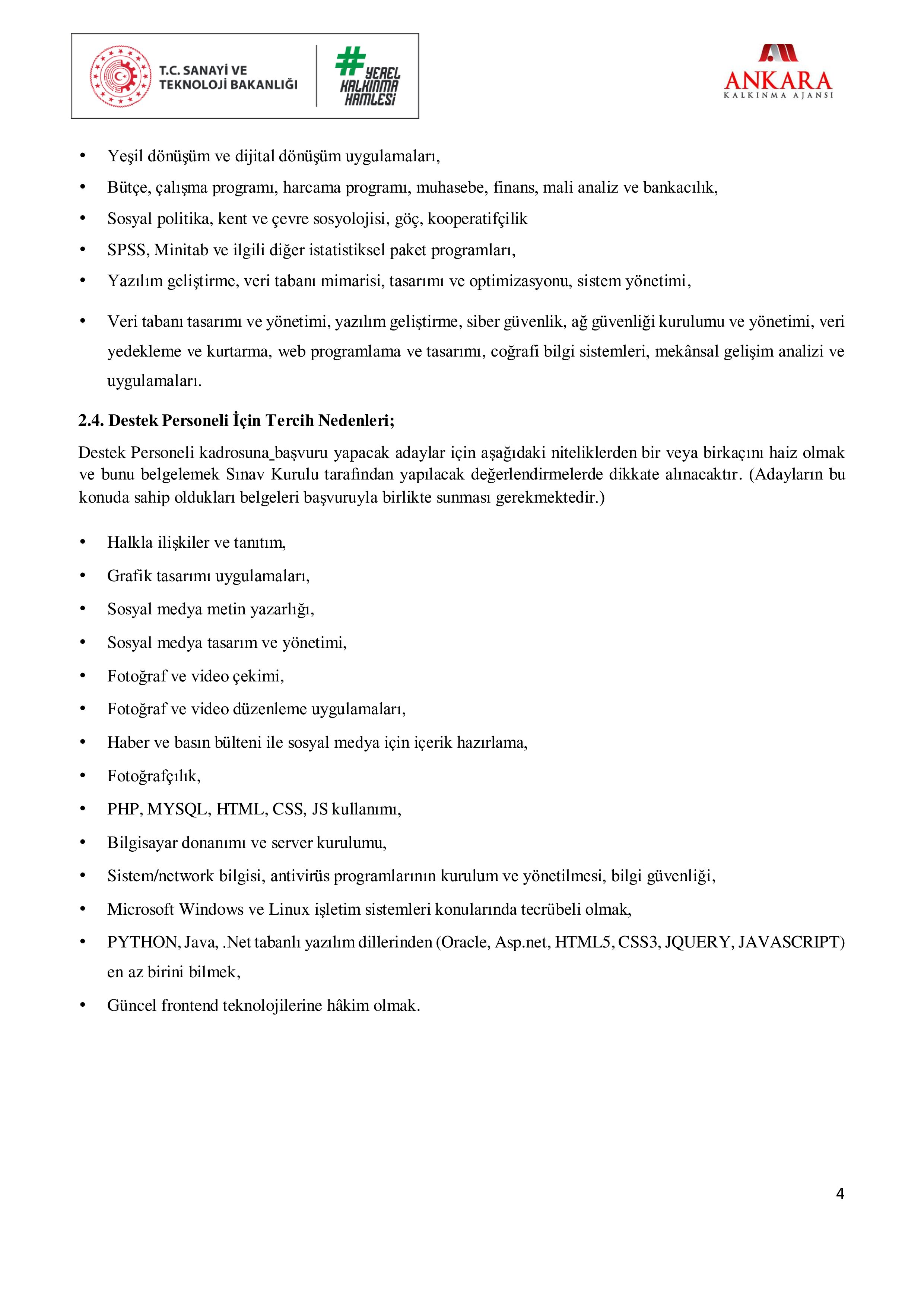 ANKARA KALKINMA AJANSI 6 SÖZLEŞMELİ PERSONEL ALACAK ( 10 Ekim - 24 Ekim) İlan İçeriği Sayfa 4