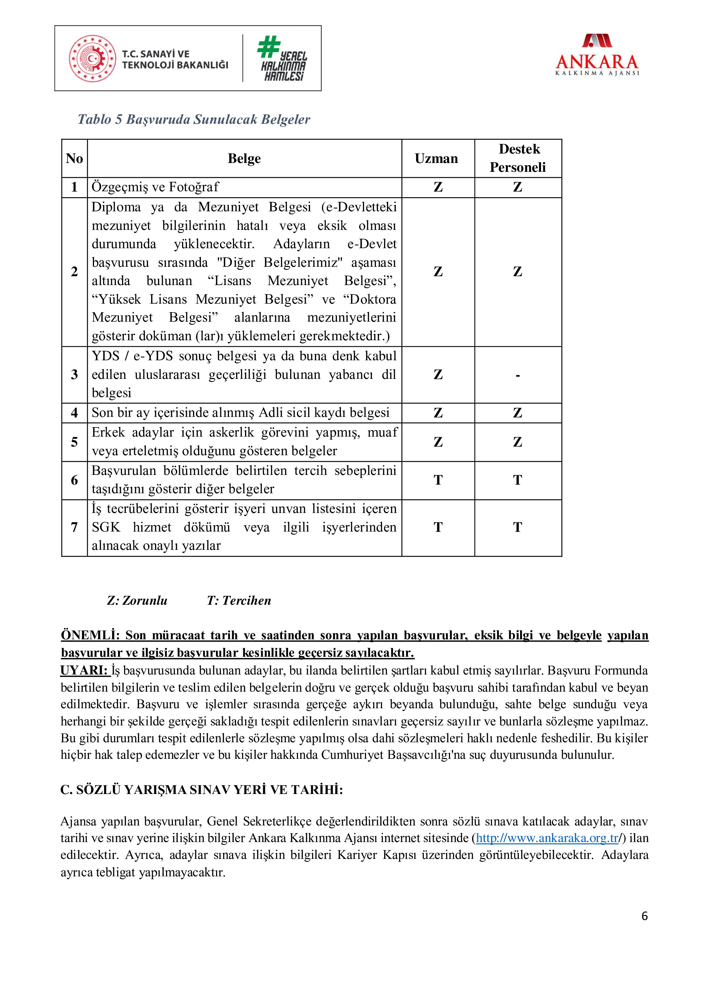ANKARA KALKINMA AJANSI 6 SÖZLEŞMELİ PERSONEL ALACAK ( 10 Ekim - 24 Ekim) İlan İçeriği Sayfa 6
