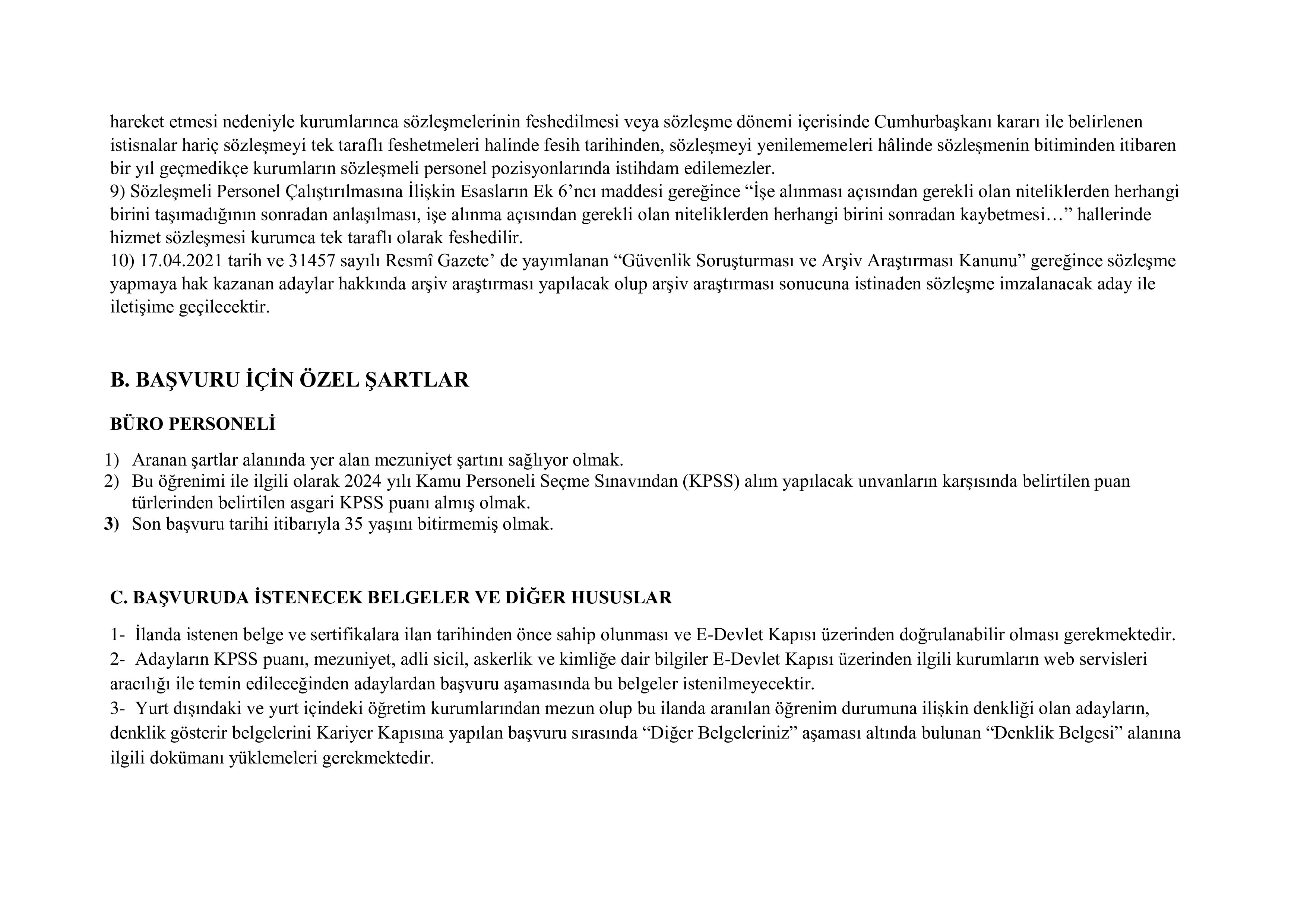BAYBURT ÜNİVERSİTESİ 3 SÖZLEŞMELİ MEMUR ALACAK ( 13 Ekim - 27 Ekim) İlan İçeriği Sayfa 2