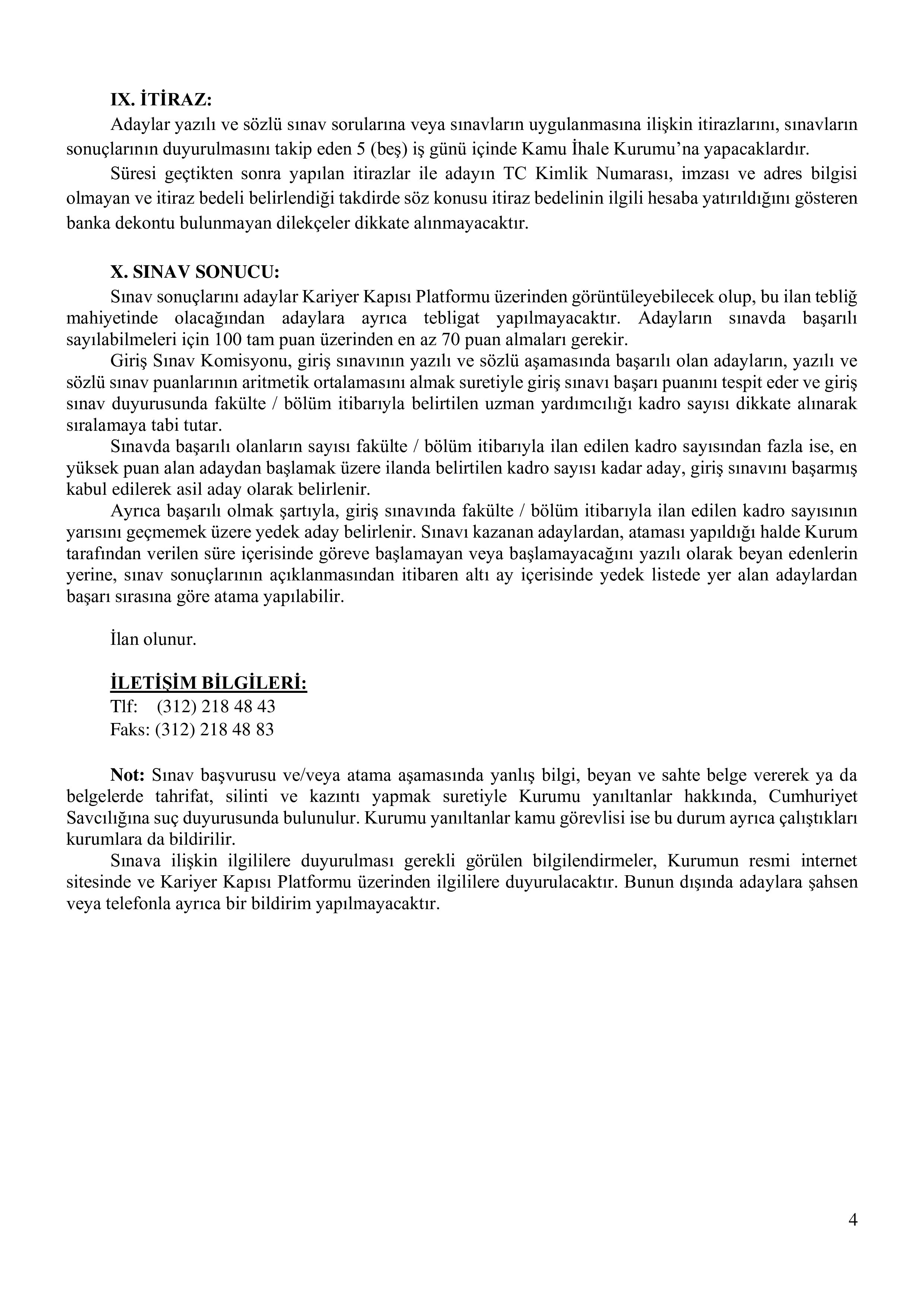 KAMU İHALE KURUMU 12 KAMU İHALE UZMAN YARDIMCISI ALACAK ( 20 Ekim - 31 Ekim) İlan İçeriği Sayfa 4