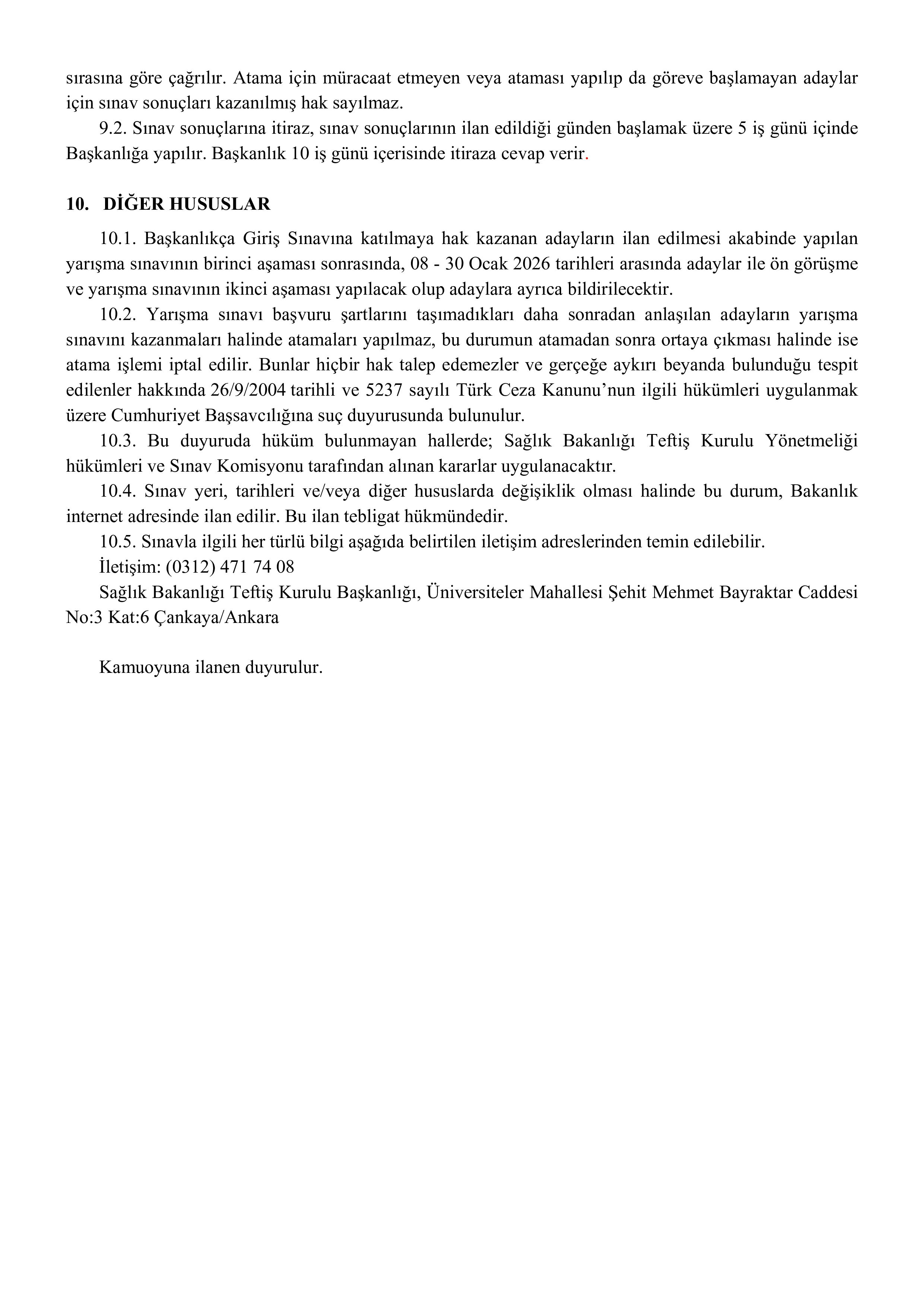 İlan İçeriği Sayfa 5 SAĞLIK BAKANLIĞI 66 MÜFETTİŞ YARDIMCISI ALACAK ( 1 Aralık - 12 Aralık) İlan İçeriği Sayfa 5