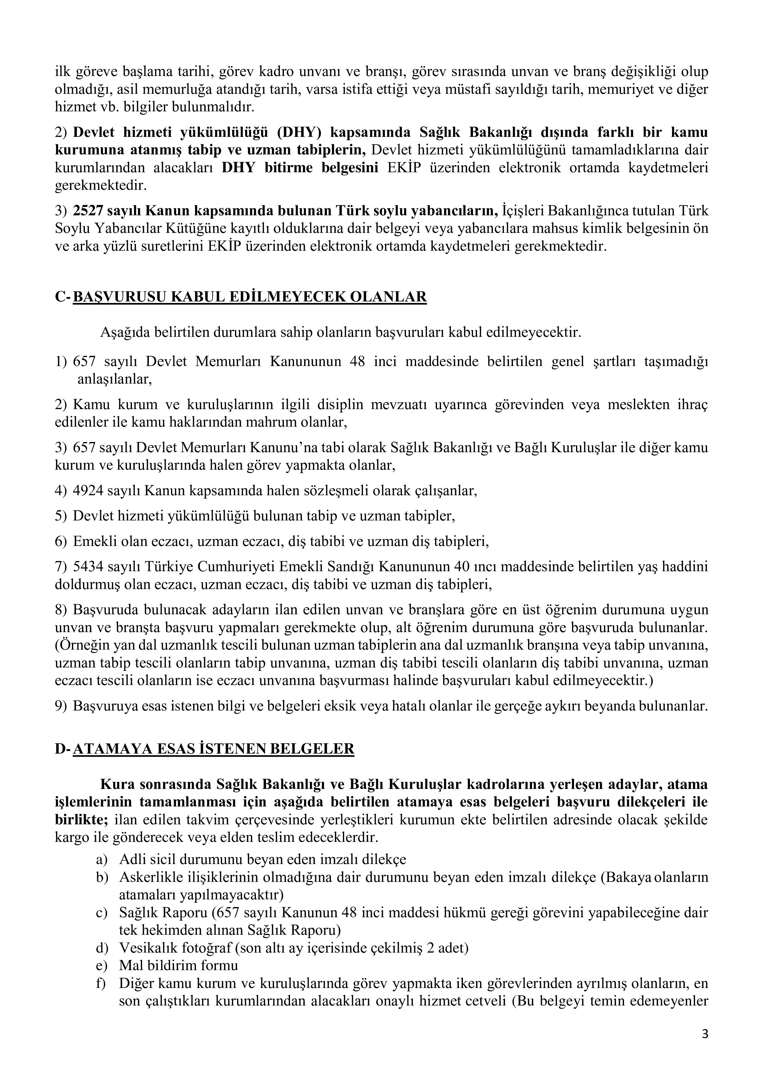 SAĞLIK BAKANLIĞI 2026 YILI İLK DEFA VE YENİDEN ATAMA KURASI ( 16 Mart - 25 Mart) İlan İçeriği Sayfa 3