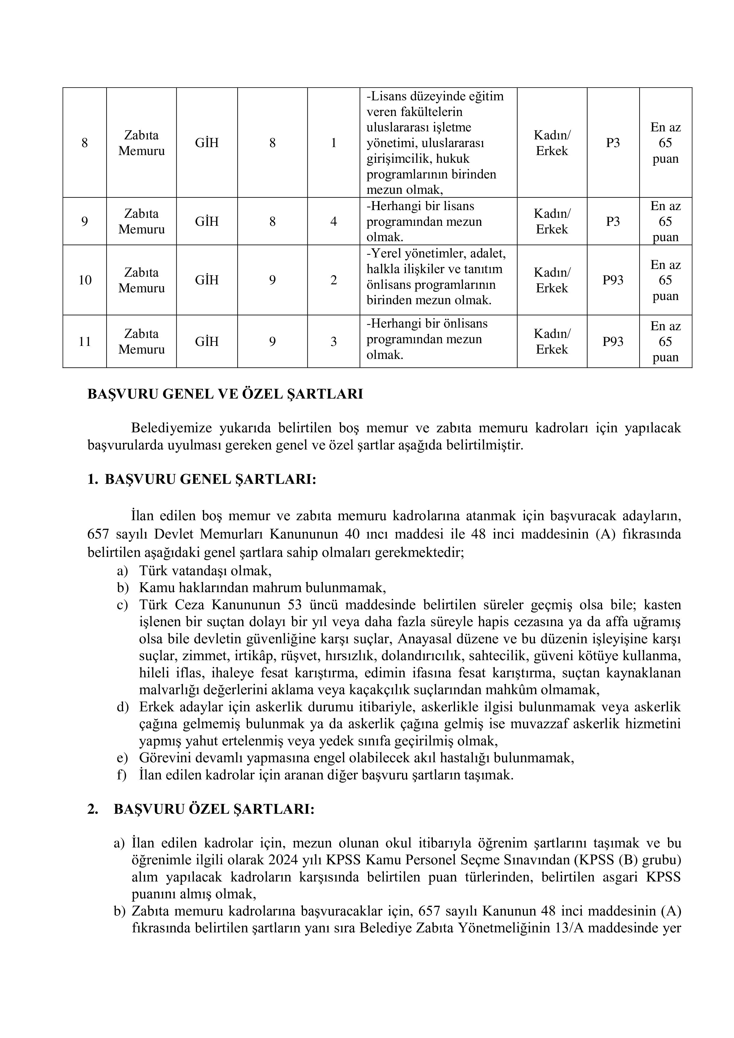 İlan İçeriği Sayfa 2 MANAVGAT BELEDİYE BAŞKANLIĞI 23 MEMUR ALACAK ( 1 Haziran - 5 Haziran) İlan İçeriği Sayfa 2