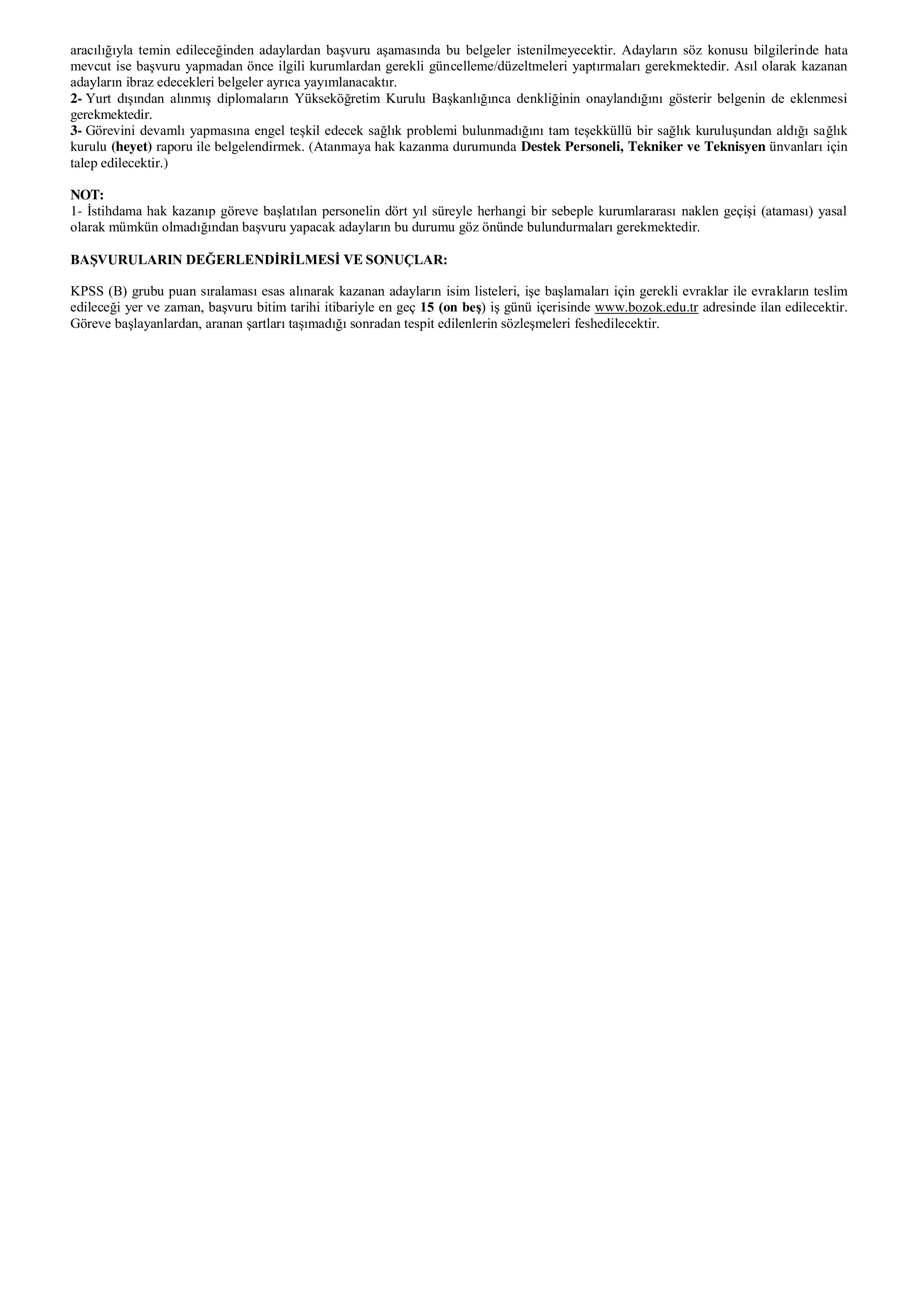 İlan İçeriği Sayfa 2 YOZGAT BOZOK ÜNİVERSİTESİ 11 SÖZLEŞMELİ PERSONEL ALACAK ( 13 Nisan - 27 Nisan) İlan İçeriği Sayfa 2