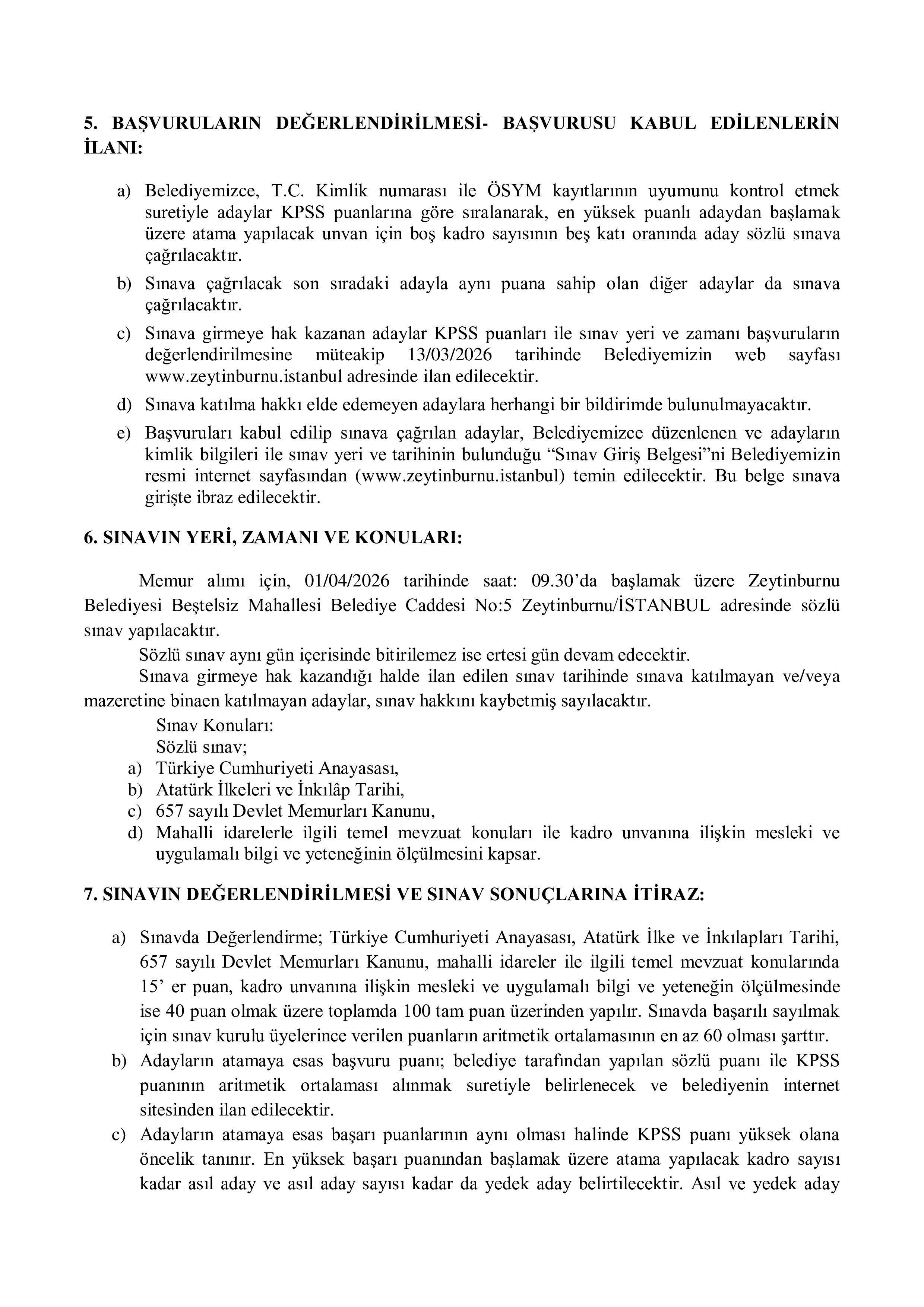 ZEYTİNBURNU BELEDİYE BAŞKANLIĞI 15 MEMUR ALACAK ( 23 Şubat - 27 Şubat) İlan İçeriği Sayfa 4