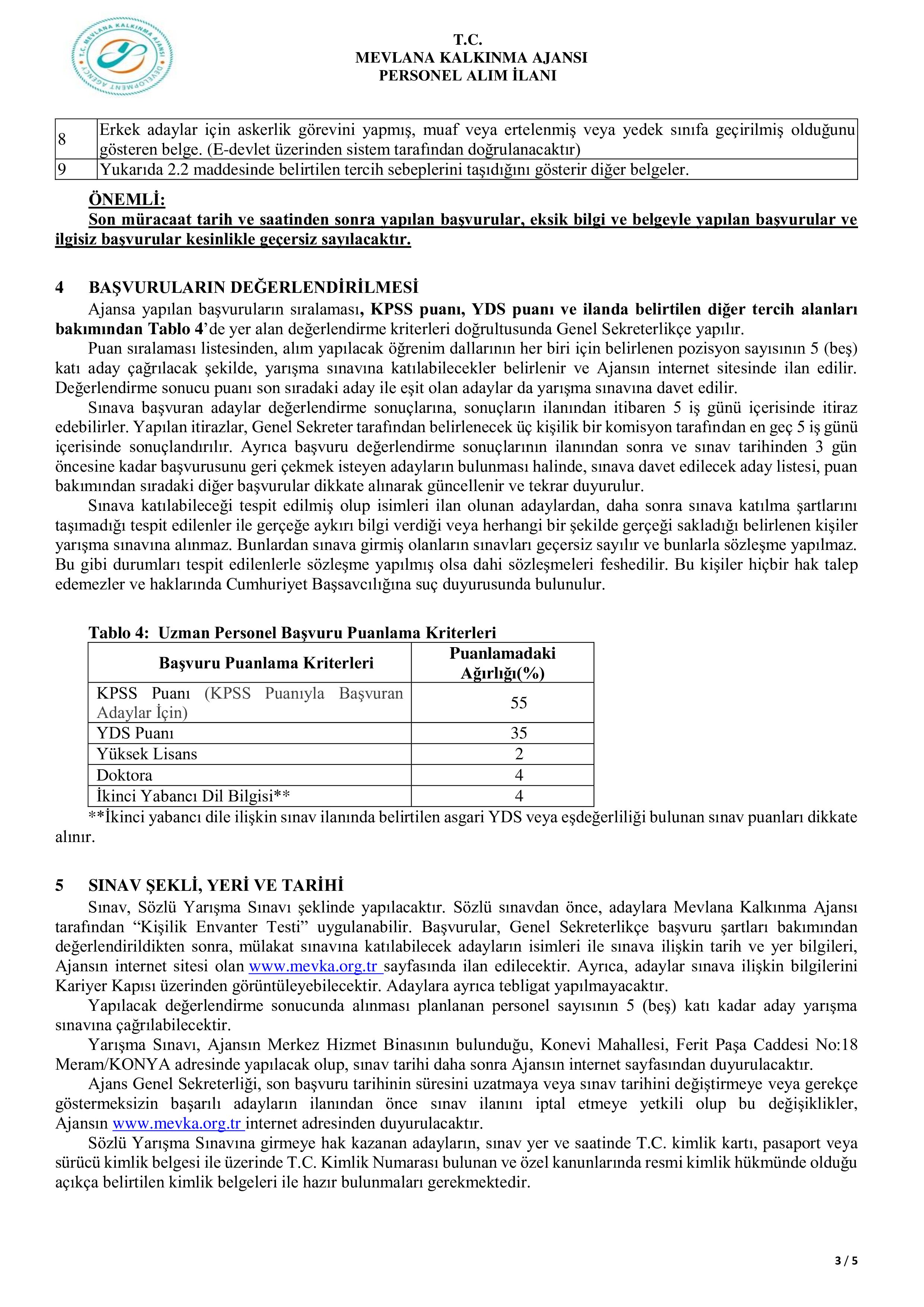 İlan İçeriği Sayfa 3 MEVLANA KALKINMA AJANSI 1 UZMAN PERSONEL ALACAK ( 6 Mart - 24 Mart) İlan İçeriği Sayfa 3