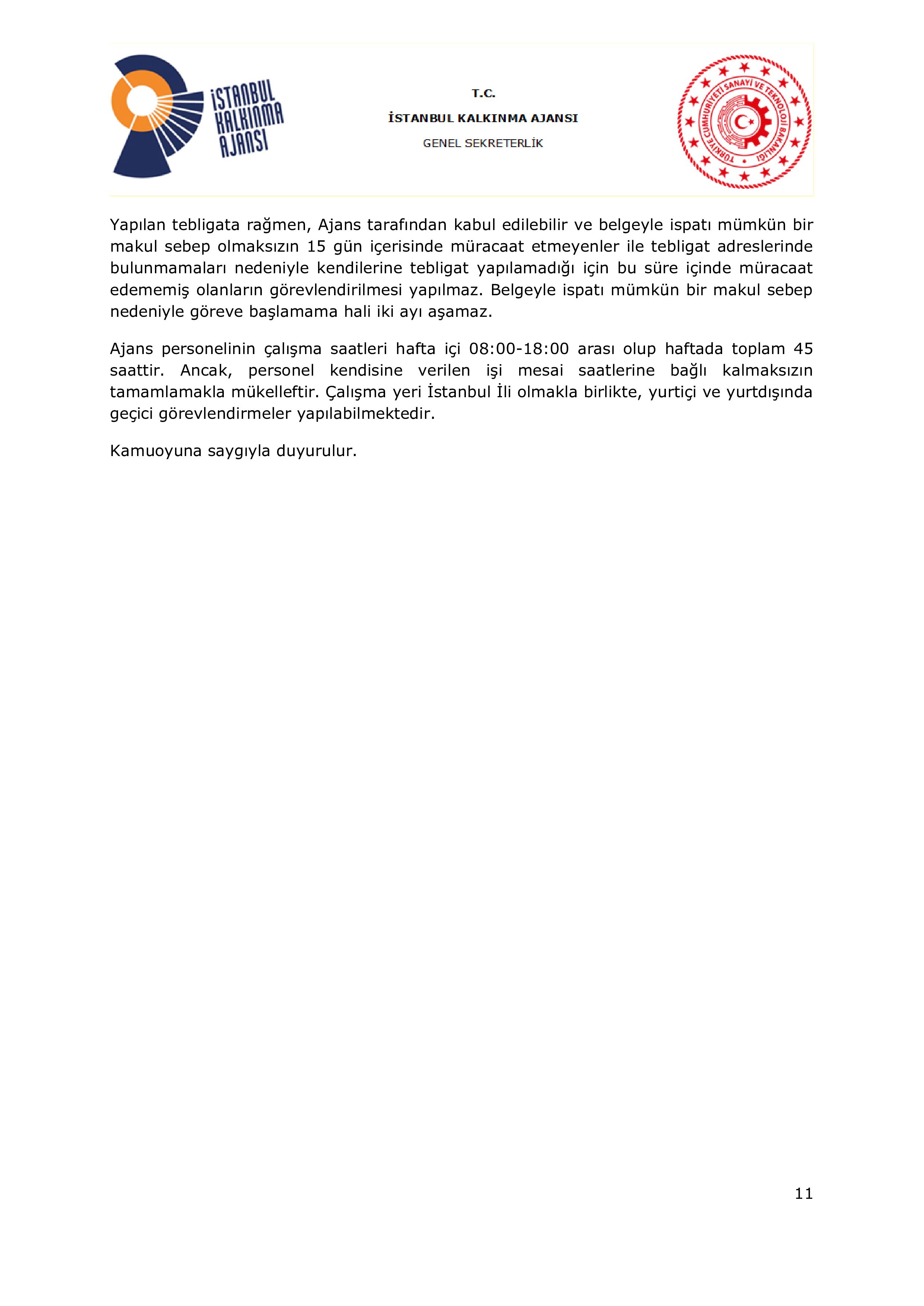 İlan İçeriği Sayfa 11 İSTANBUL KALKINMA AJANSI 11 ALACAK ( 4 Kasım - 18 Kasım) İlan İçeriği Sayfa 11
