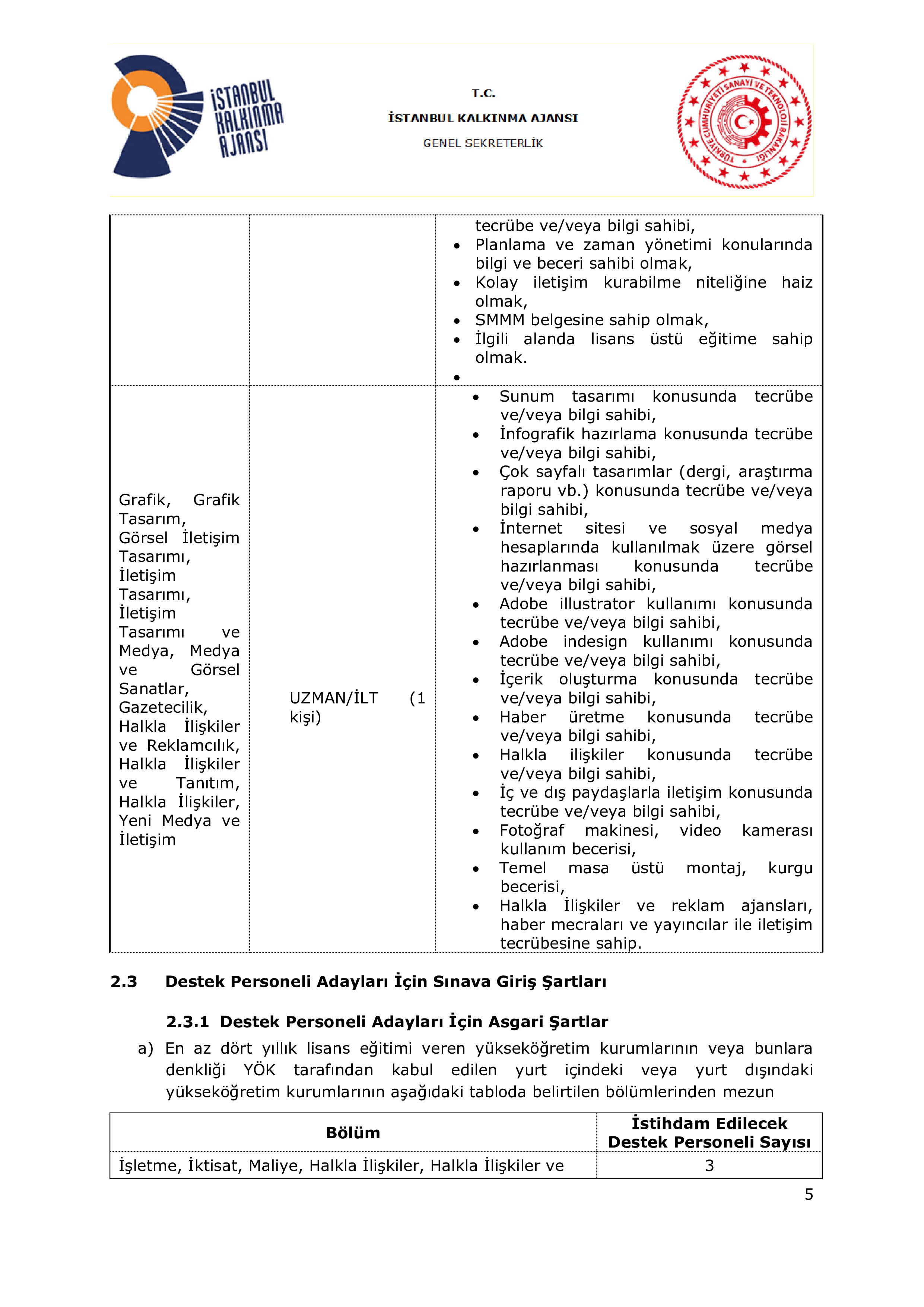 İlan İçeriği Sayfa 5 İSTANBUL KALKINMA AJANSI 11 ALACAK ( 4 Kasım - 18 Kasım) İlan İçeriği Sayfa 5
