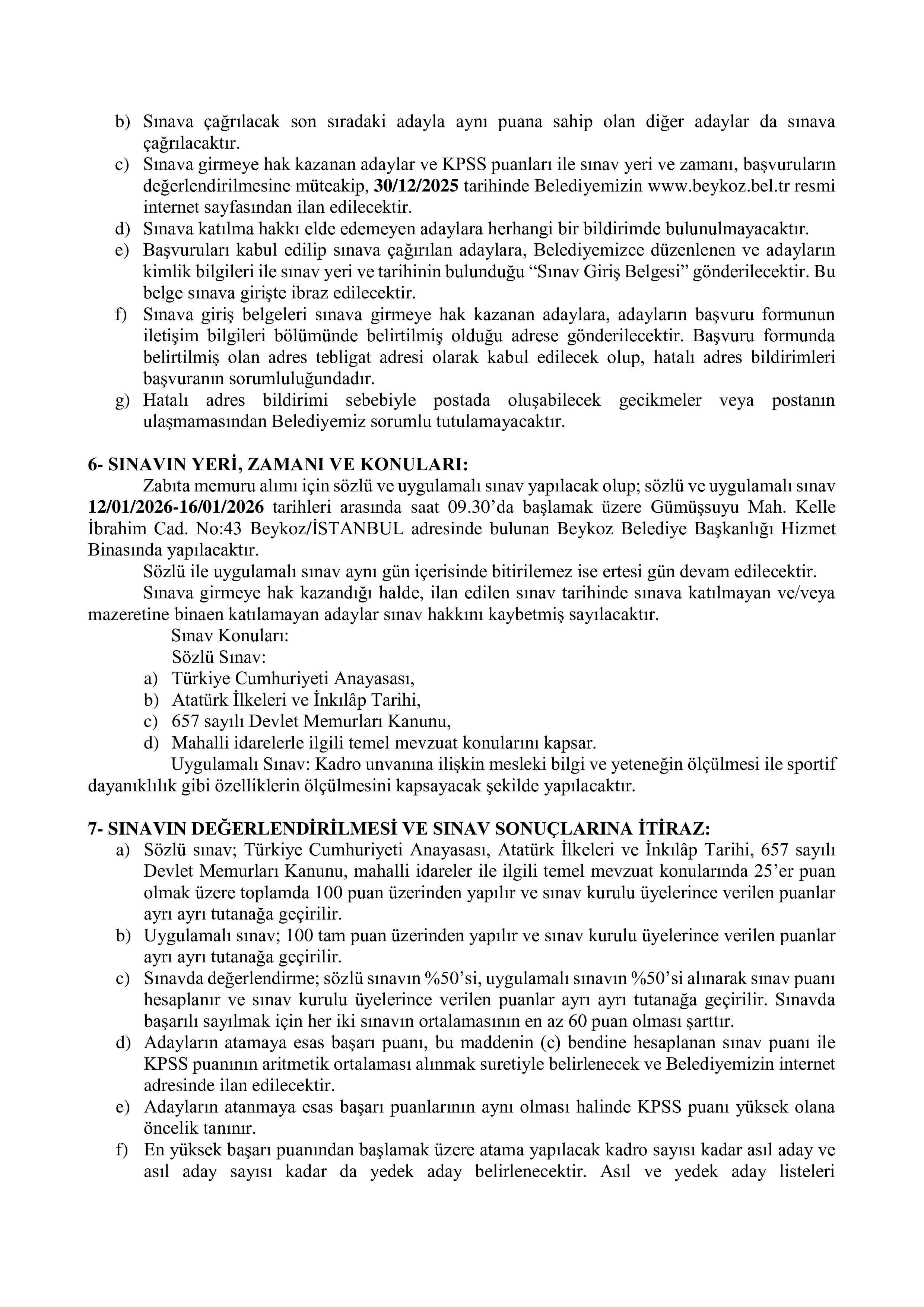 BEYKOZ BELEDİYE BAŞKANLIĞI 25 MEMUR ALACAK ( 8 Aralık - 18 Aralık) İlan İçeriği Sayfa 3