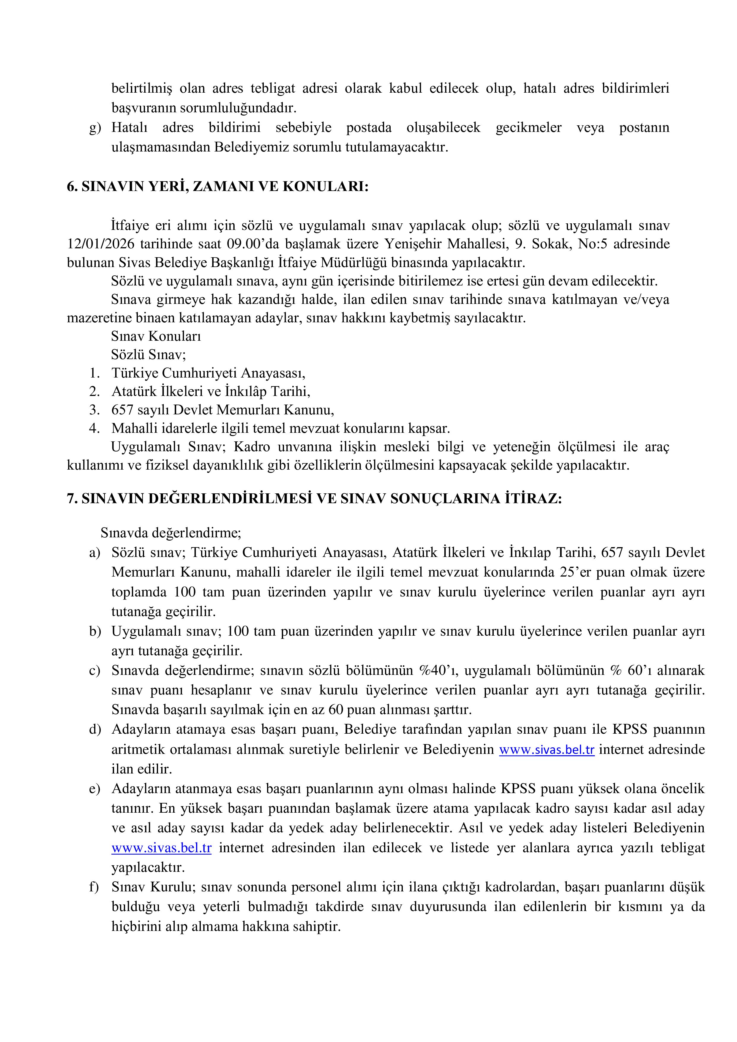 SİVAS BELEDİYE BAŞKANLIĞI 24 MEMUR ALACAK ( 24 Aralık - 26 Aralık) İlan İçeriği Sayfa 4