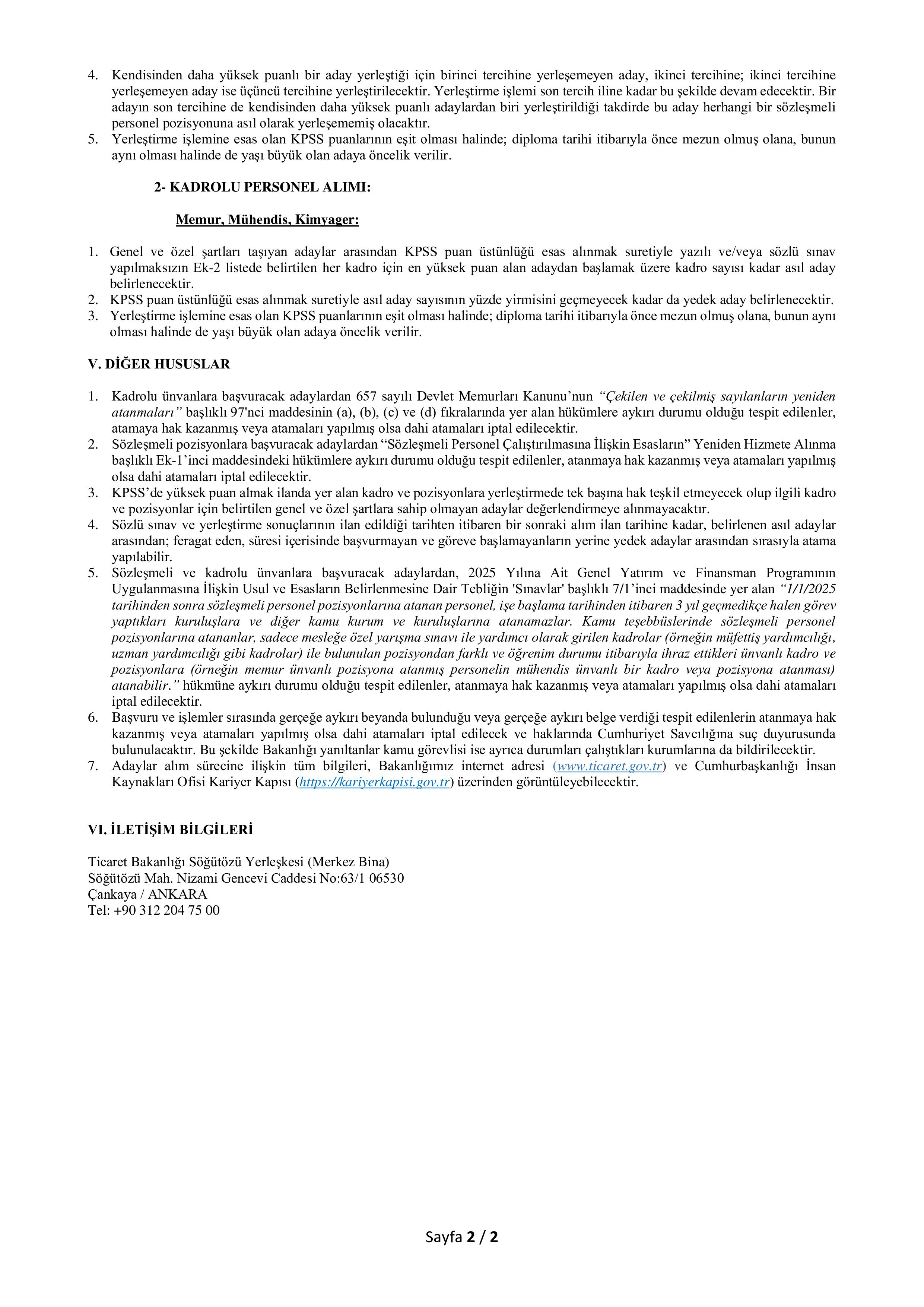 TİCARET BAKANLIĞI 95 MEMUR ALACAK ( 24 Kasım - 5 Aralık) İlan İçeriği Sayfa 2