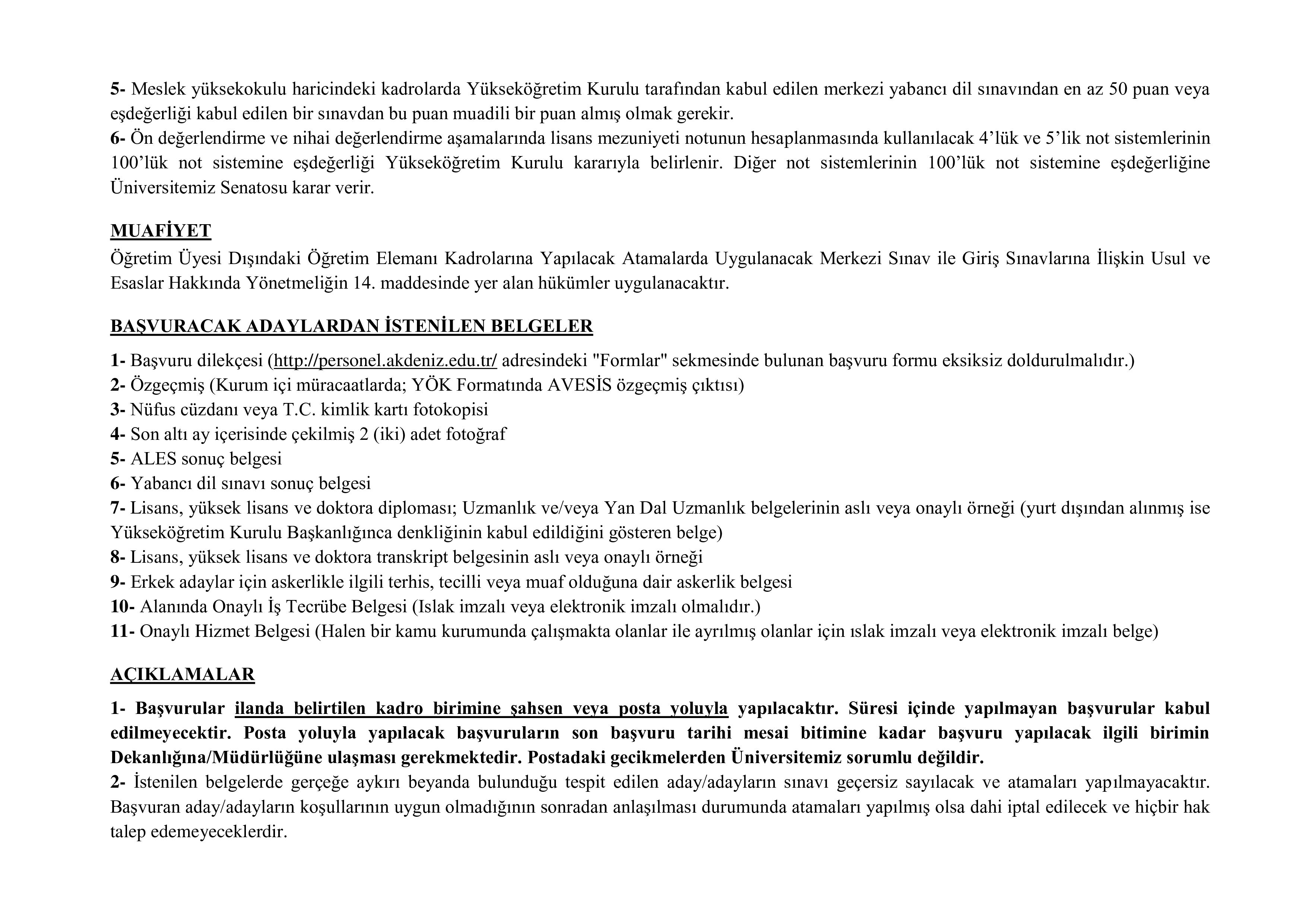 AKDENİZ ÜNİVERSİTESİ 10 ÖĞRETİM ELEMANI ALACAK ( 15 Aralık - 29 Aralık) İlan İçeriği Sayfa 4