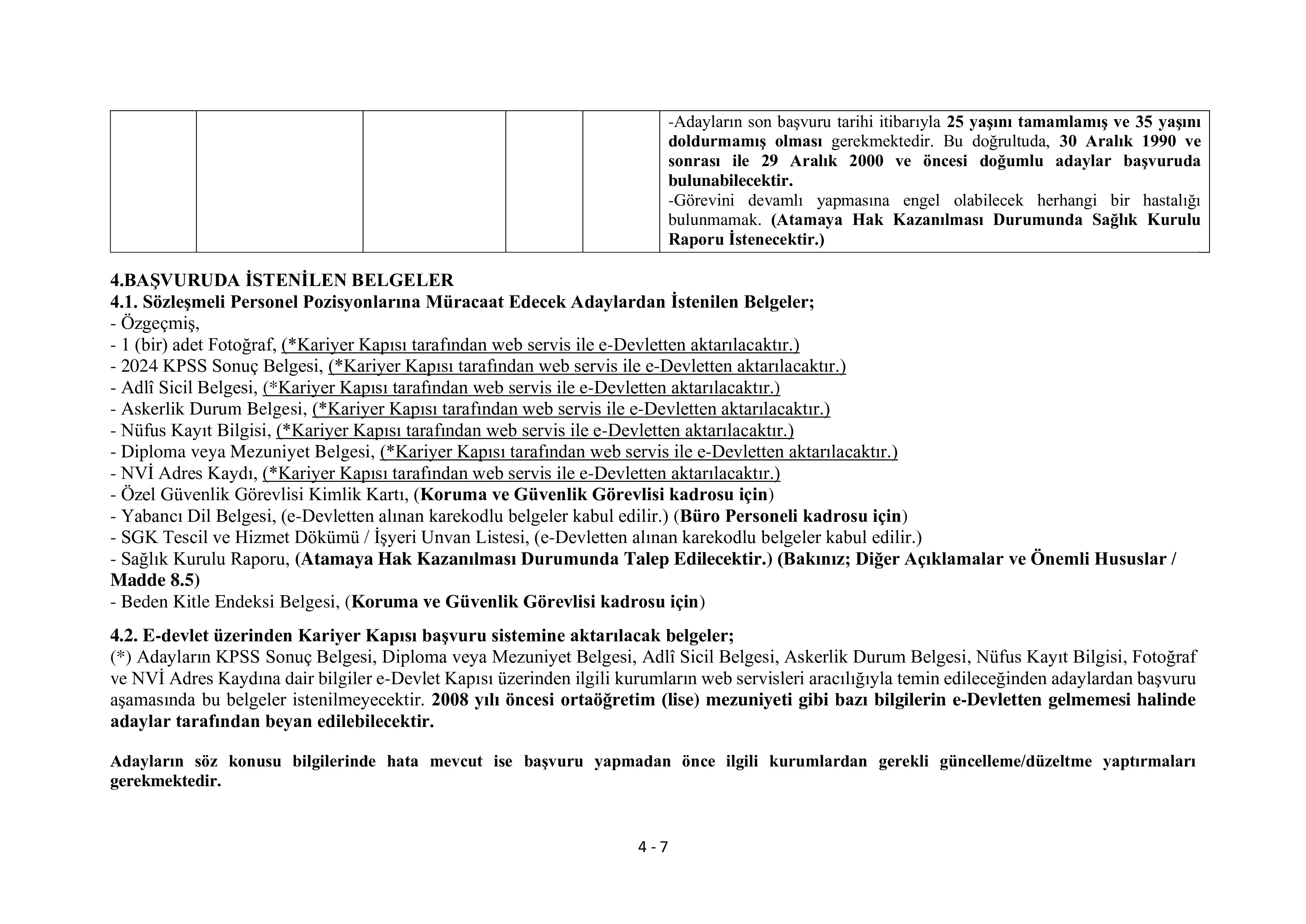 GEBZE TEKNİK ÜNİVERSİTESİ 6 SÖZLEŞMELİ PERSONEL ALACAK ( 15 Aralık - 29 Aralık) İlan İçeriği Sayfa 4