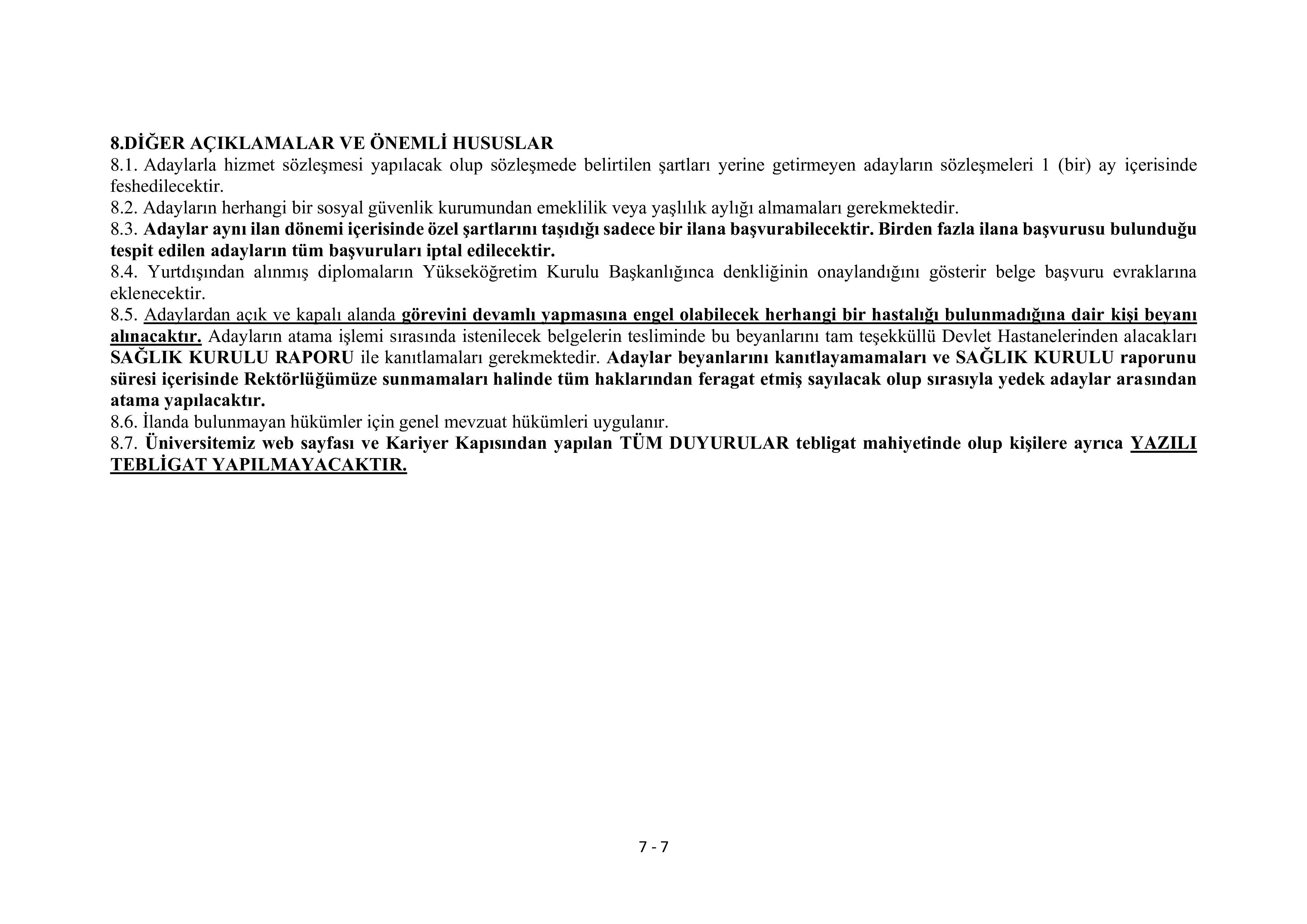GEBZE TEKNİK ÜNİVERSİTESİ 6 SÖZLEŞMELİ PERSONEL ALACAK ( 15 Aralık - 29 Aralık) İlan İçeriği Sayfa 7