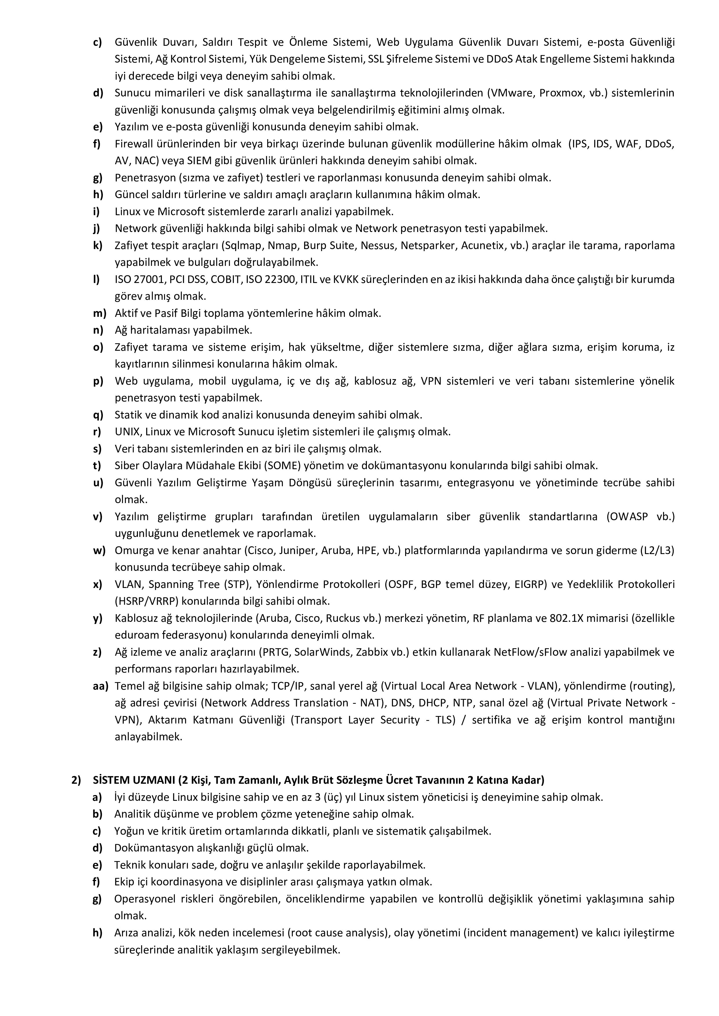 EGE ÜNİVERSİTESİ 3 SÖZLEŞMELİ PERSONEL ALACAK ( 15 Mayıs - 25 Mayıs) İlan İçeriği Sayfa 2