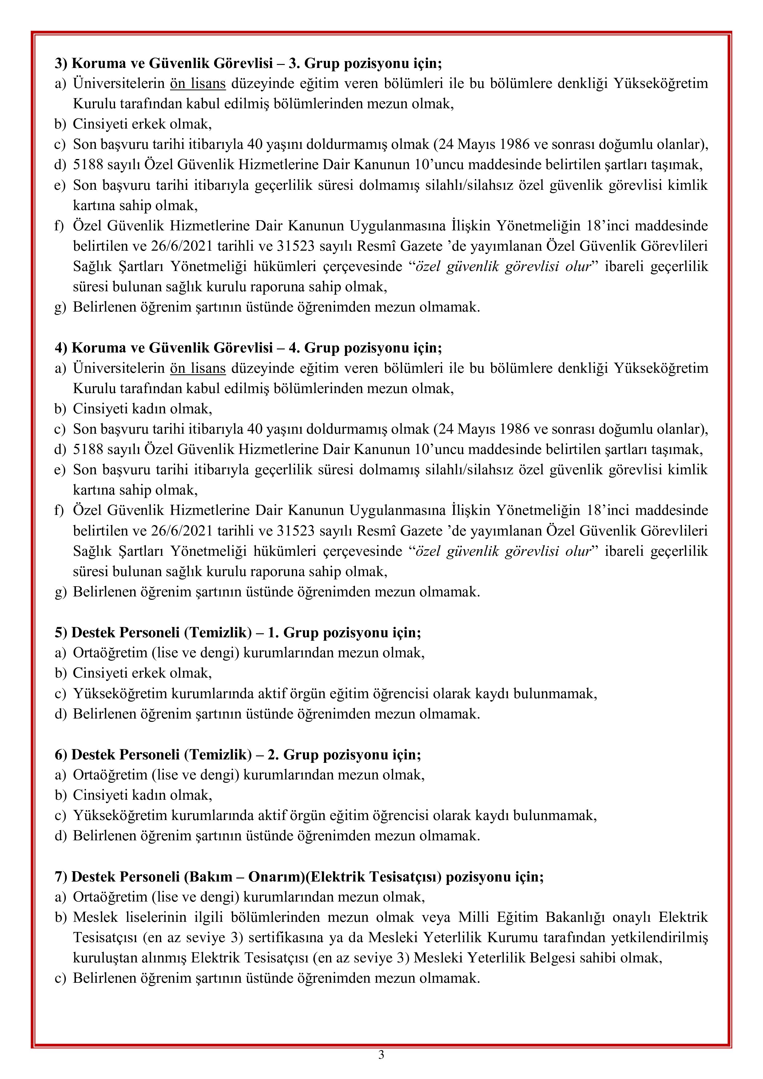 GENÇLİK VE SPOR BAKANLIĞI 2610 SÖZLEŞMELİ PERSONEL ALACAK ( 18 Mayıs - 24 Mayıs) İlan İçeriği Sayfa 3
