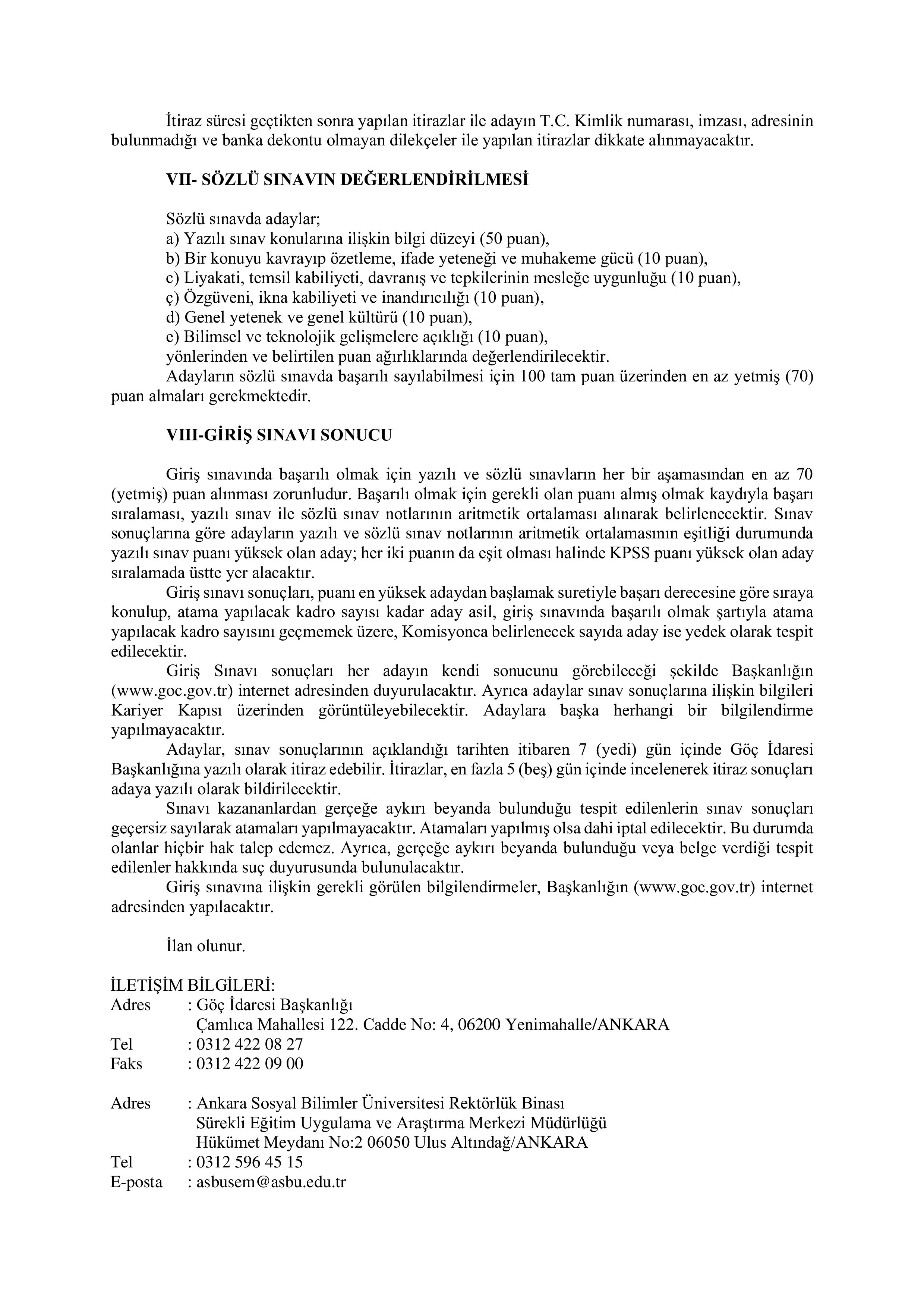 GÖÇ İDARESİ GENEL MÜDÜRLÜĞÜ 40 İL GÖÇ UZMAN YARDIMCISI ALACAK ( 15 Mayıs - 20 Mayıs) İlan İçeriği Sayfa 3
