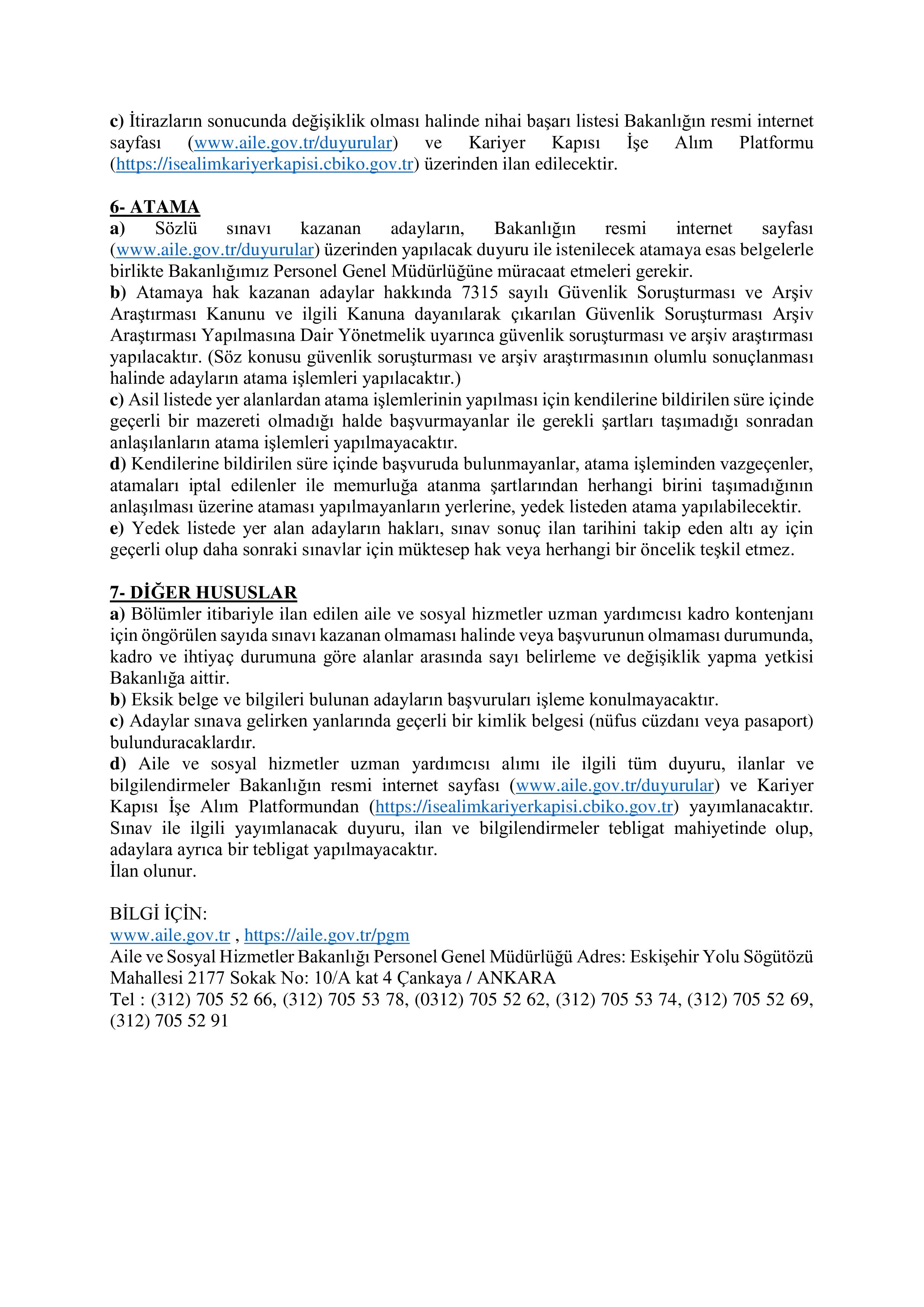 AİLE VE SOSYAL HİZMETLER BAKANLIĞI 35 AİLE VE SOSYAL HİZMETLER UZMAN YARDIMCISI ALACAK ( 6 Ocak - 17 Ocak) İlan İçeriği Sayfa 5