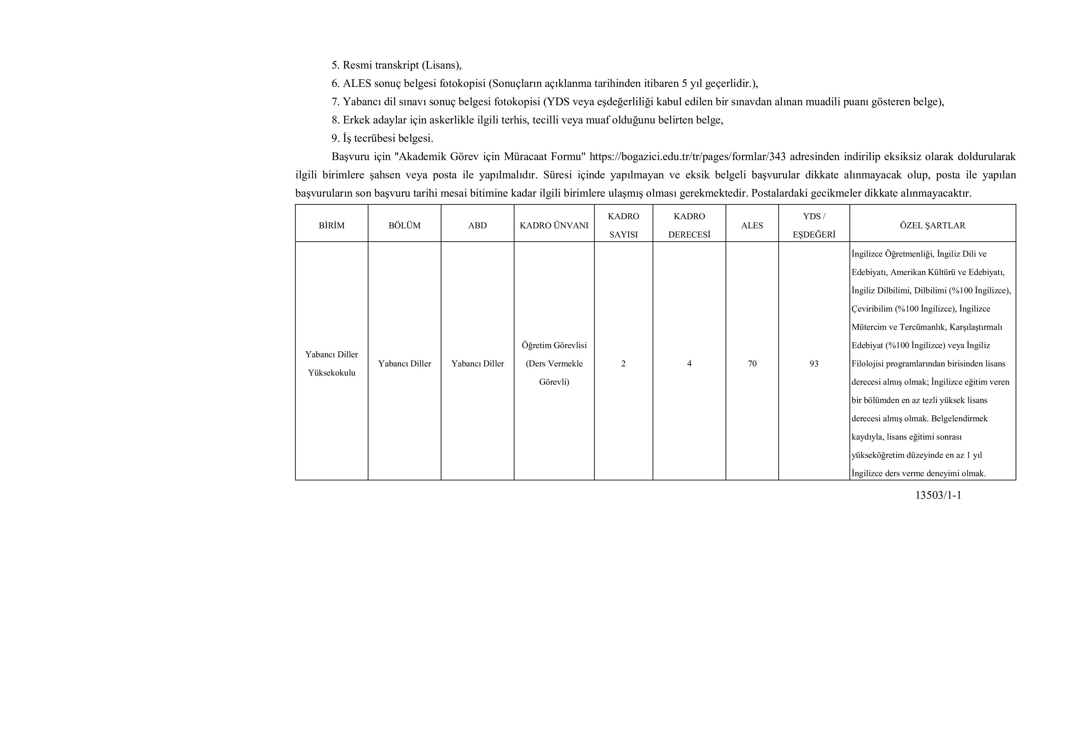 BOĞAZİÇİ ÜNİVERSİTESİ 2 ÖĞRETİM ELEMANI ALACAK ( 16 Aralık - 30 Aralık) İlan İçeriği Sayfa 2