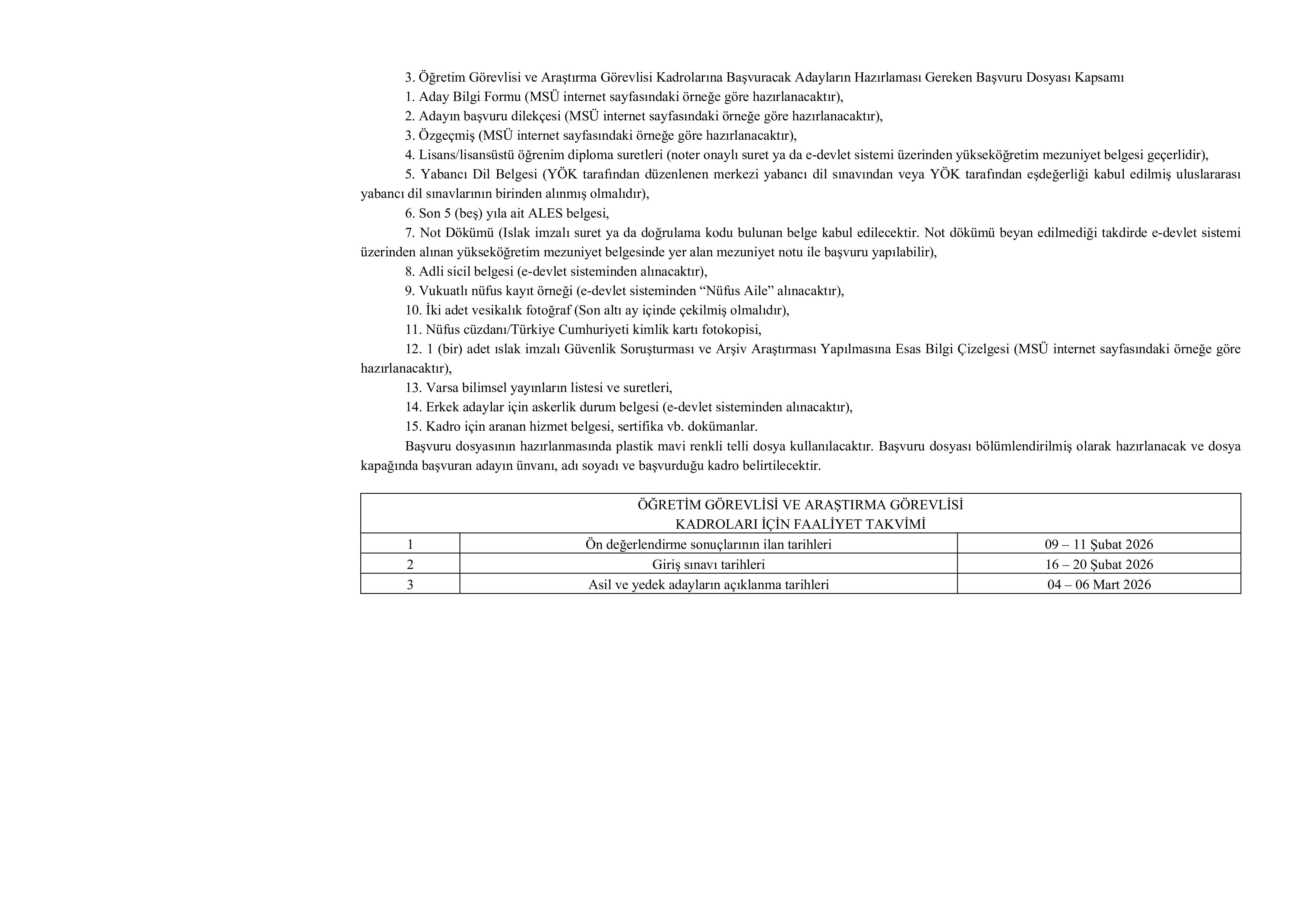MİLLİ SAVUNMA ÜNİVERSİTESİ 24 ÖĞRETİM ELEMANI ALACAK ( 16 Aralık - 30 Aralık) İlan İçeriği Sayfa 3