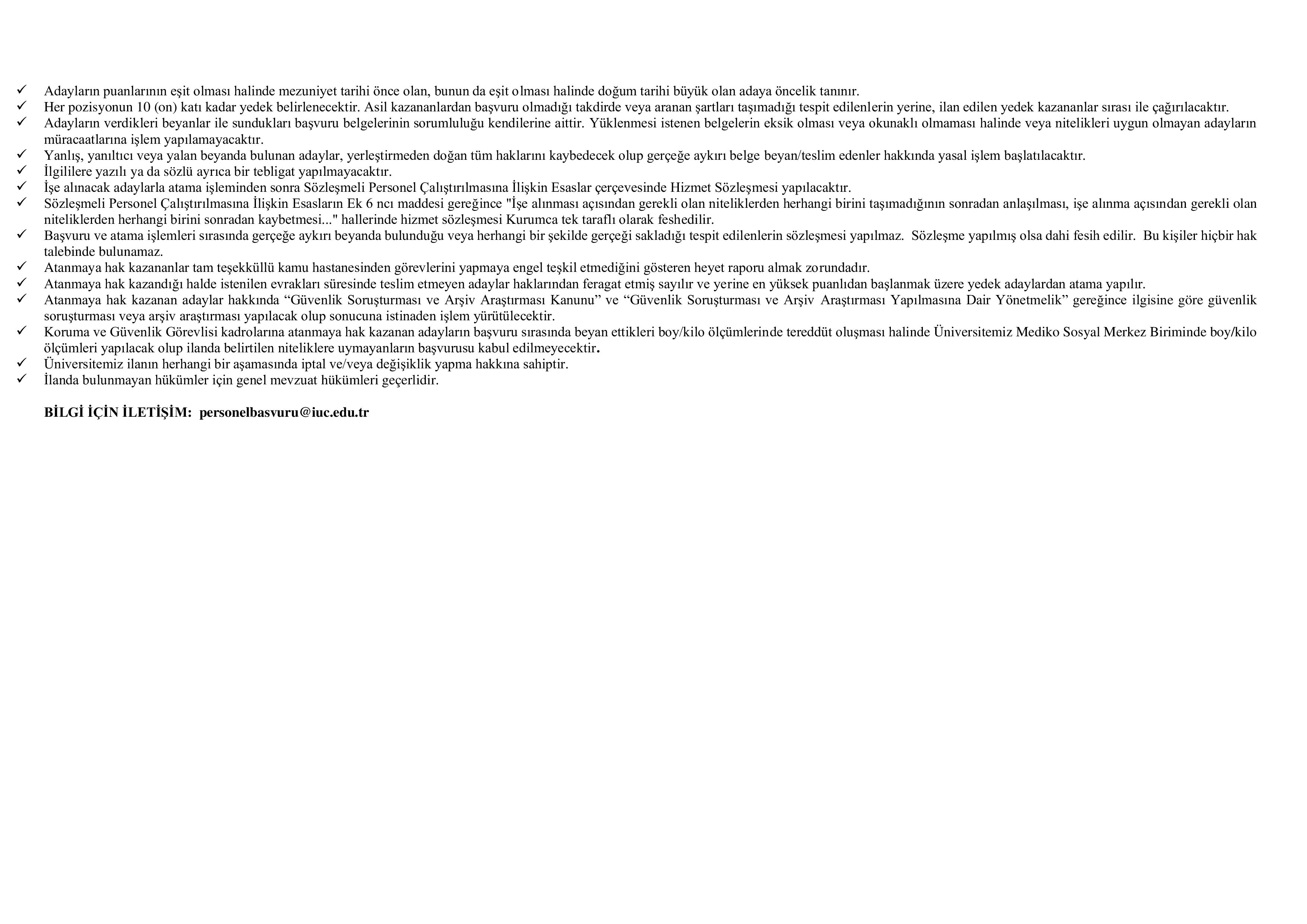 İSTANBUL ÜNİVERSİTESİ-CERRAHPAŞA 106 SÖZLEŞMELİ PERSONEL ALACAK ( 17 Aralık - 31 Aralık) İlan İçeriği Sayfa 7