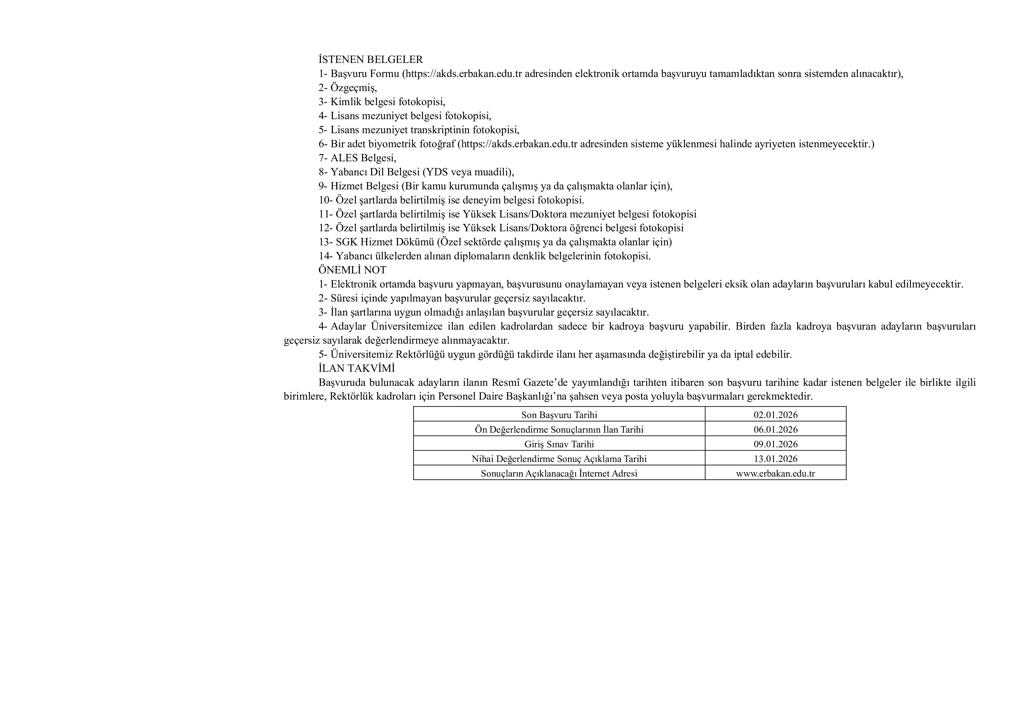 NECMETTİN ERBAKAN ÜNİVERSİTESİ 5 ADET ÖĞRETİM ELEMANI ALACAK ( 17 Aralık - 2 Ocak) İlan İçeriği Sayfa 2